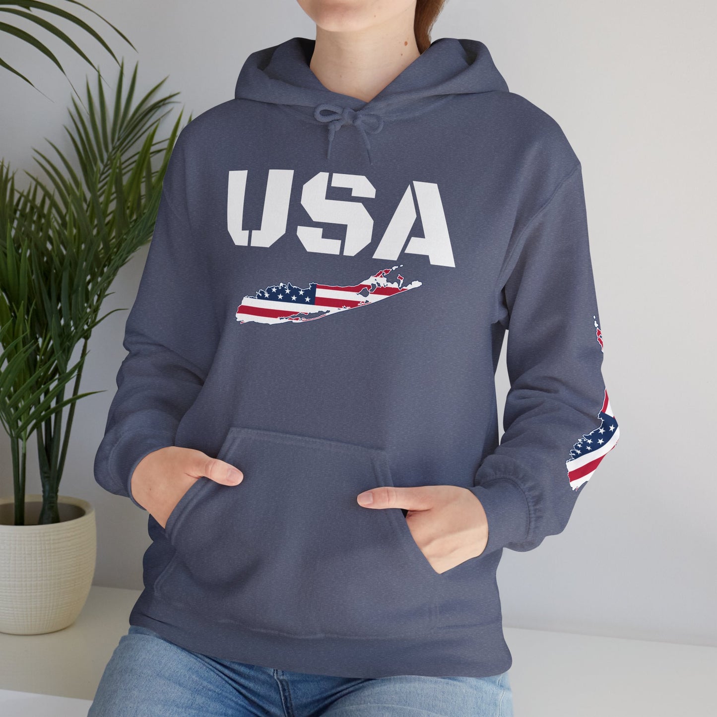 Patriotic Unisex Hooded Sweatshirt | Cozy USA What's Up Long Island? Flag Hoodie | Perfect for Independence Day