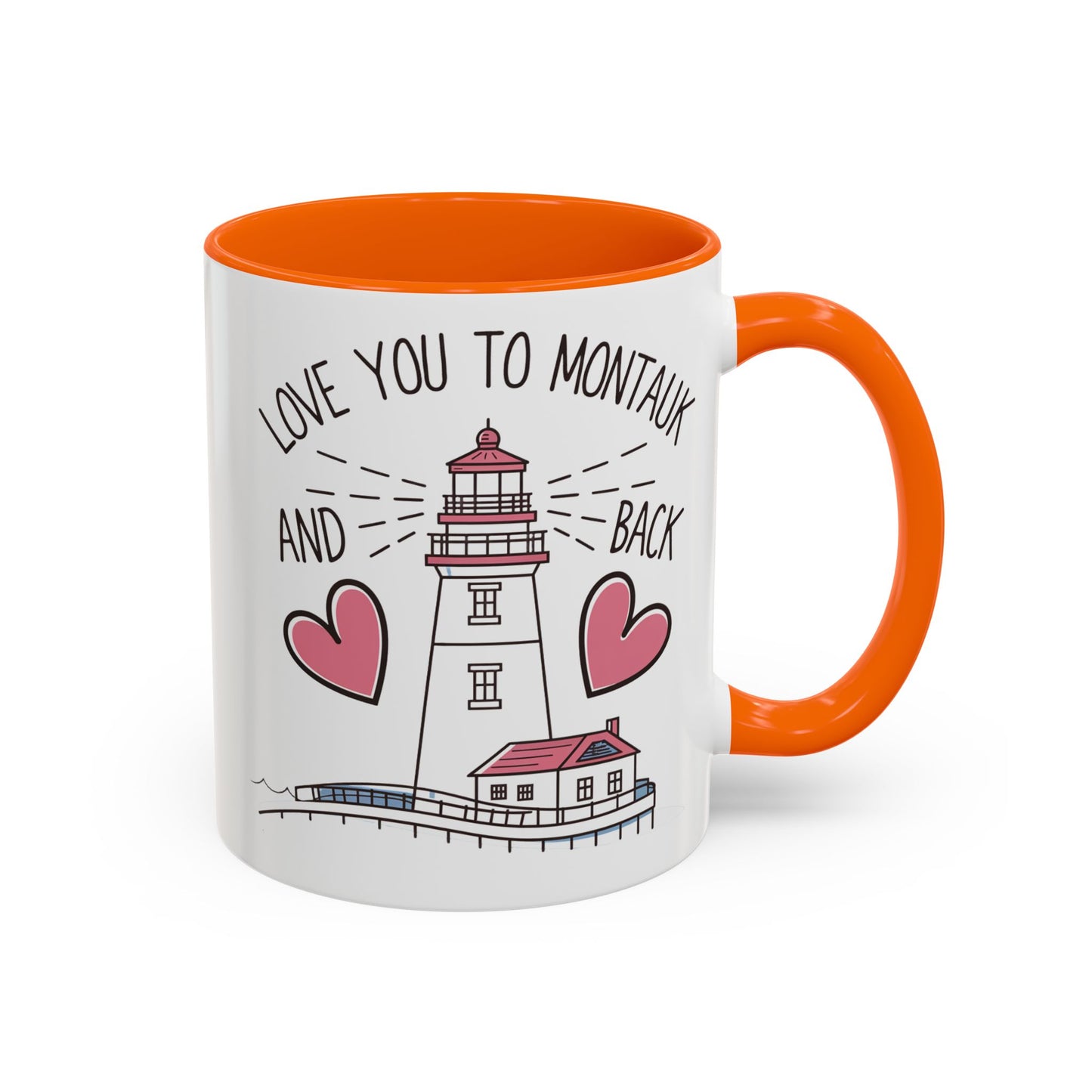 Love You to Montauk and Back - 11oz & 15oz two-tone mug - Valentine's Day, anniversaries, Long Island locals, or anyone who loves the beauty and charm of Montauk