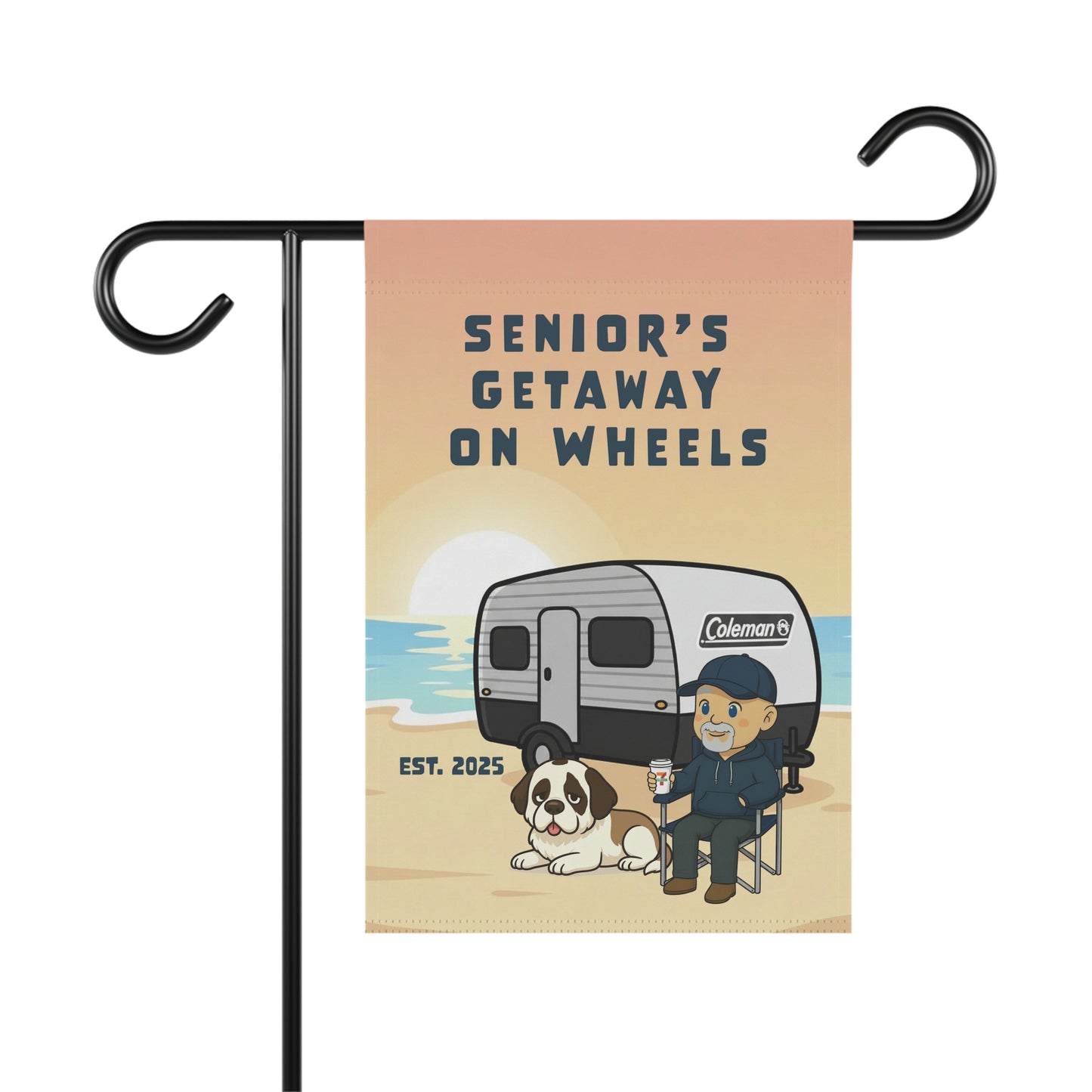 Rich Garden Flag — "Senior's Getaway On Wheels" RV Camping Banner