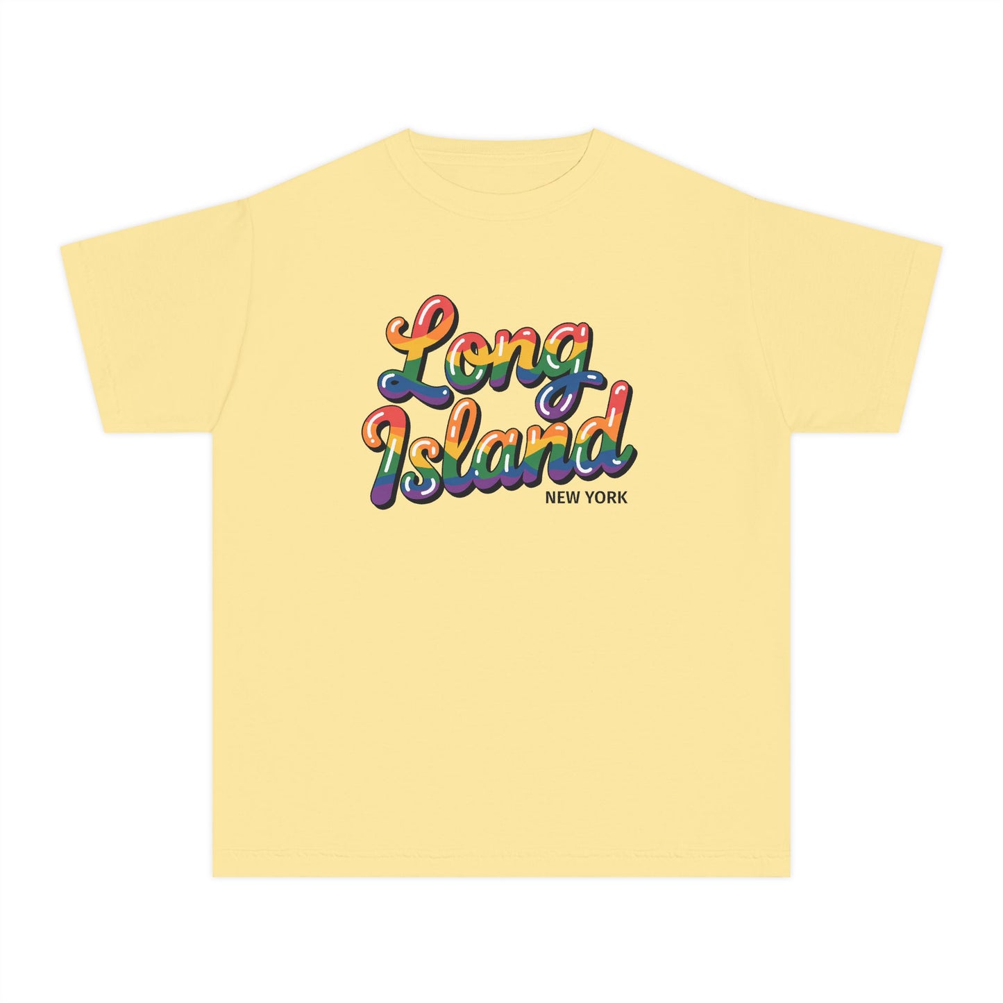 What's Up Long Island? New York Youth Tee — Colorful Retro Script Kids T-Shirt