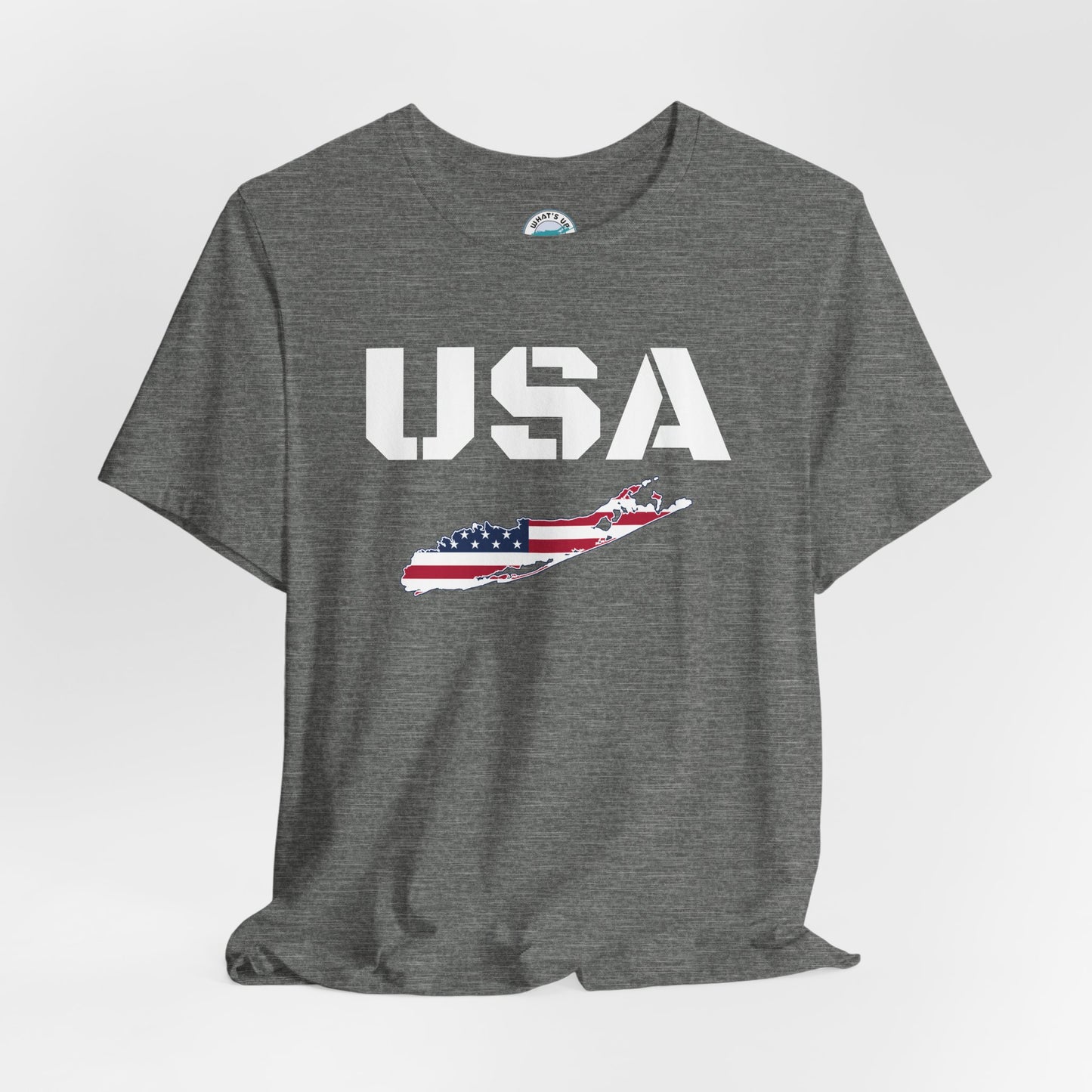 USA What's Up Long Island? Flag Graphic Unisex Jersey Tee - Perfect for Patriotic Occasions