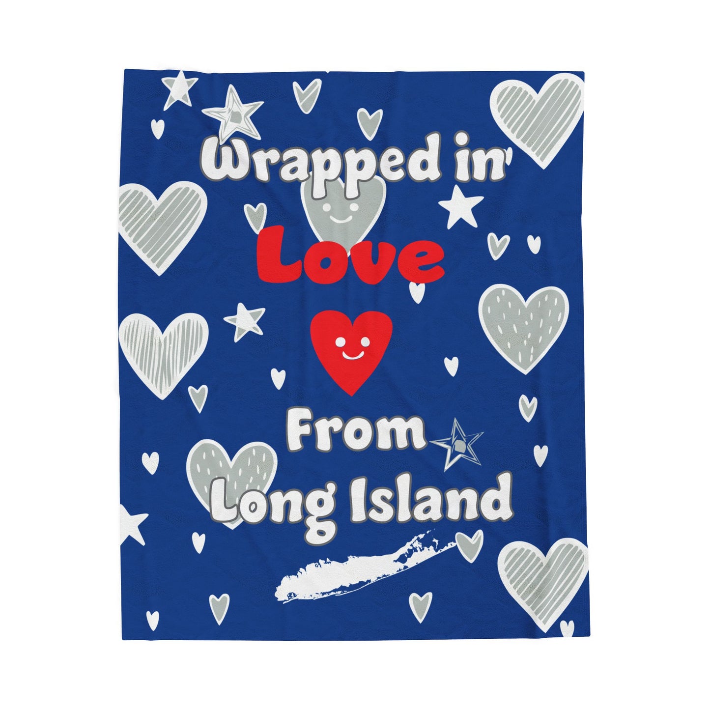 What's Up Long Island? Wrapped in Love Blue Cozy Velveteen Plush BlanketSoft Throw Blanket, Heart Design, Gift for Loved Ones