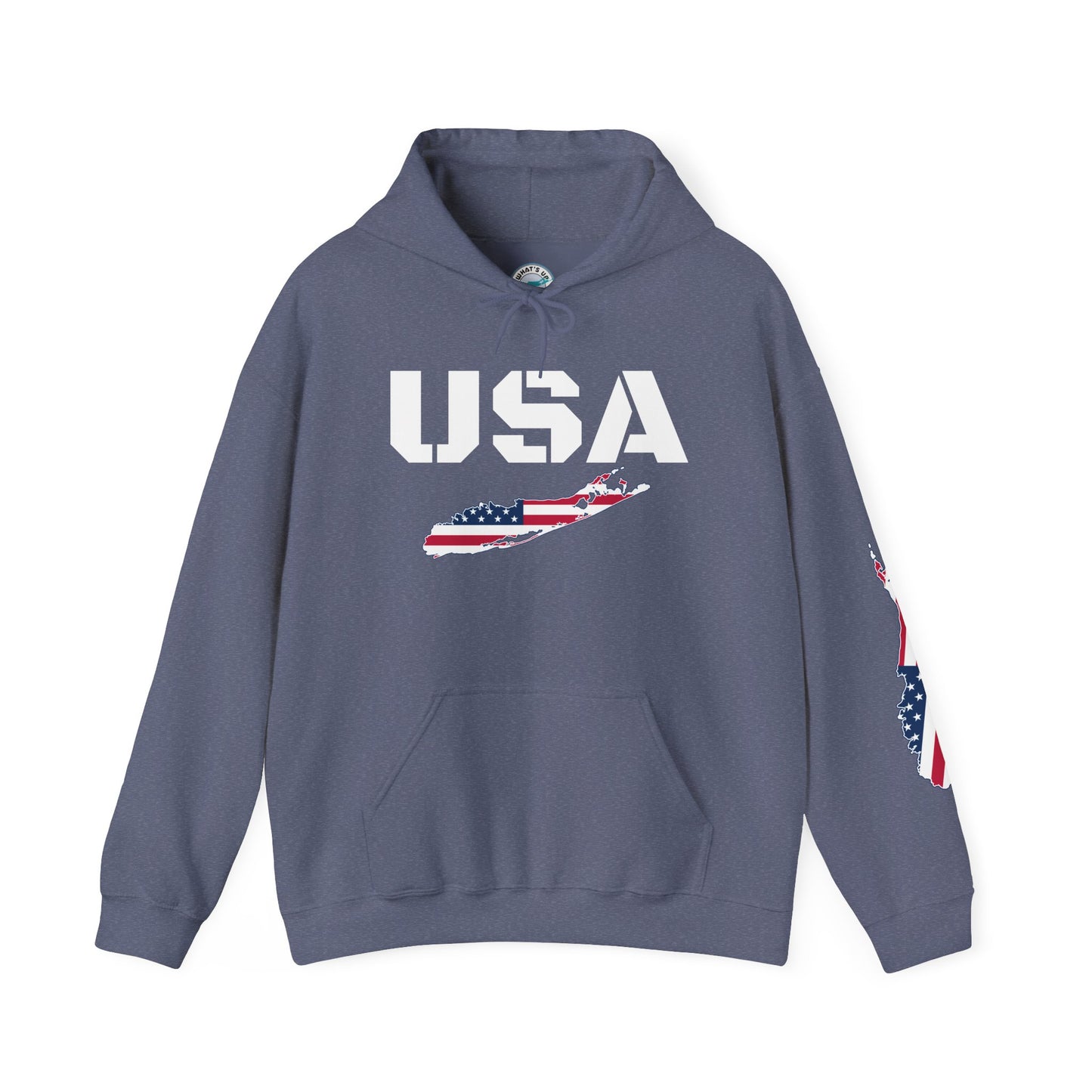 Patriotic Unisex Hooded Sweatshirt | Cozy USA What's Up Long Island? Flag Hoodie | Perfect for Independence Day