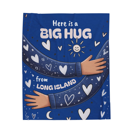 What's Up Long Island? Big Hug Velveteen Dark Blue Plush Blanket - Big Hug from Long Island - Cozy Gift for Loved Ones