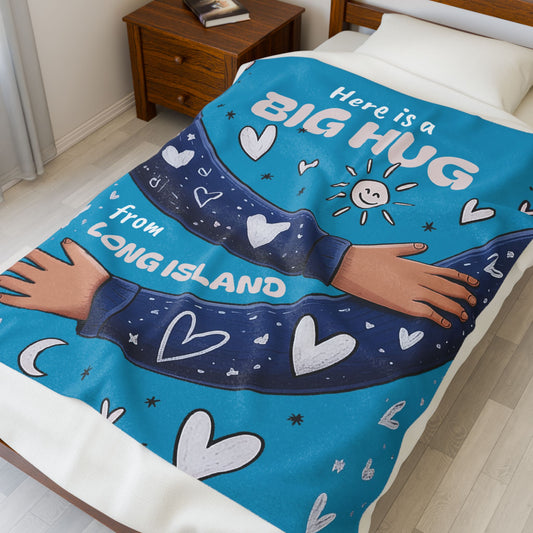 What's Up Long Island? Big Hug Velveteen Turquoise Plush Blanket - Big Hug from Long Island - Cozy Gift for Loved Ones
