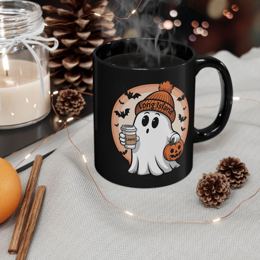 Spooky What's Up Long Island? Cawfee Ghost Mug with Pumpkin | Halloween Coffee Cup | Long Island Spirit | Perfect Gift for Fall, Halloween Decor, Ghost Lovers