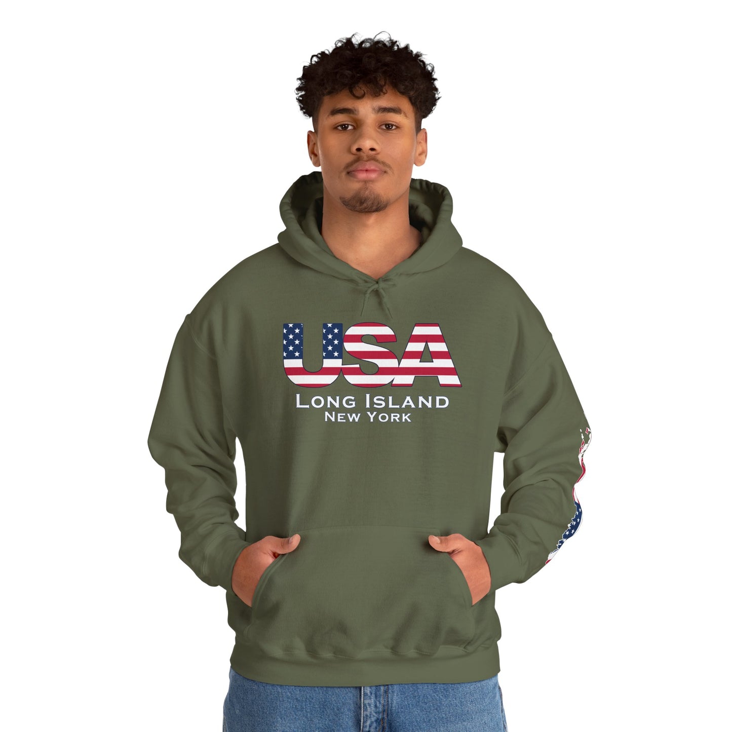 USA What's Up Long Island? Flag Hooded Sweatshirt - Unisex Heavy Blend™