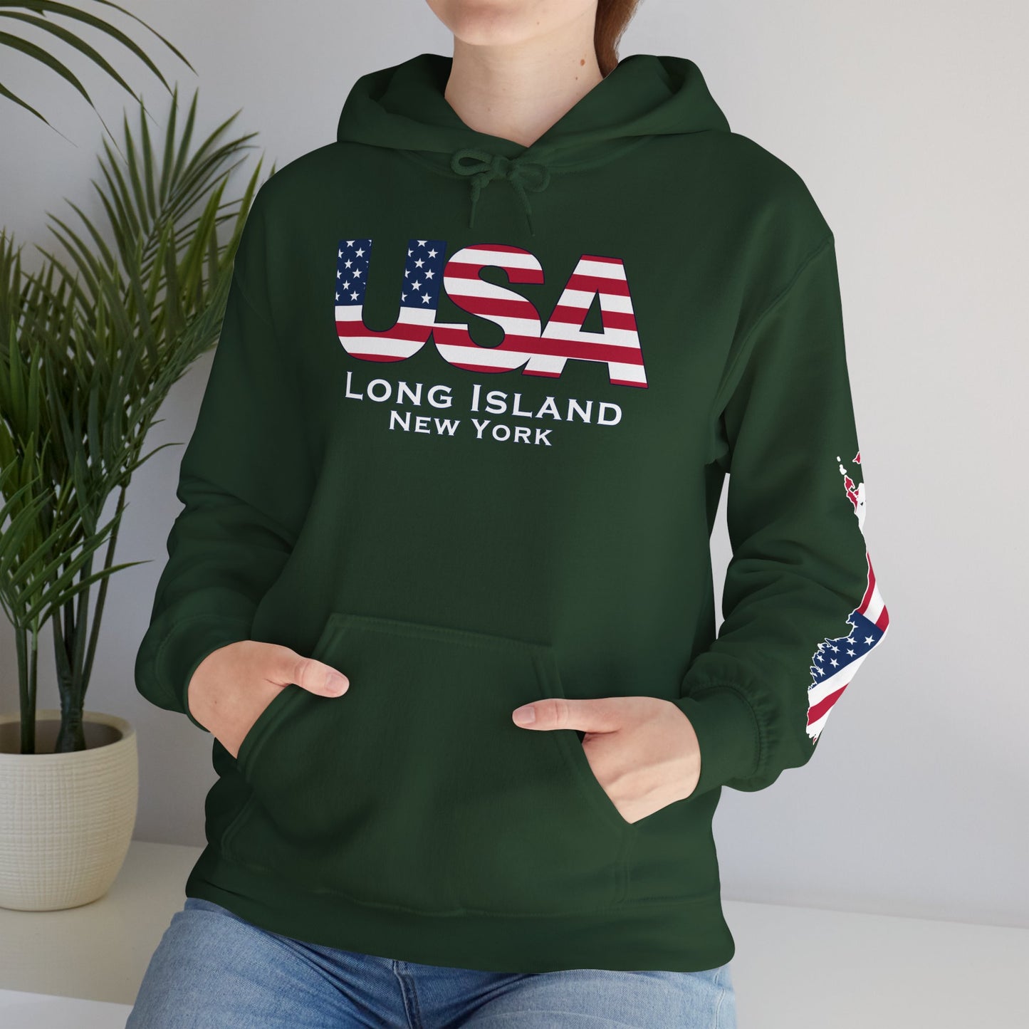 USA What's Up Long Island? Flag Hooded Sweatshirt - Unisex Heavy Blend™