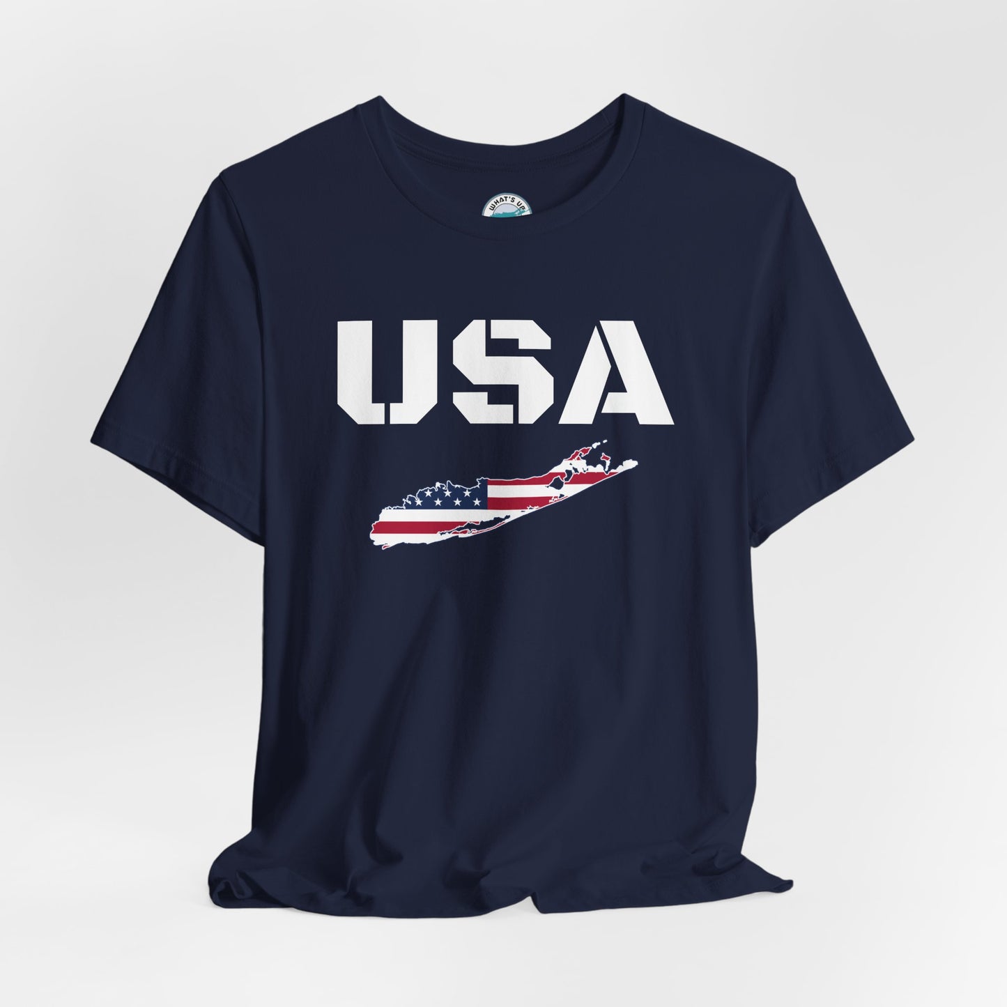 USA What's Up Long Island? Flag Graphic Unisex Jersey Tee - Perfect for Patriotic Occasions