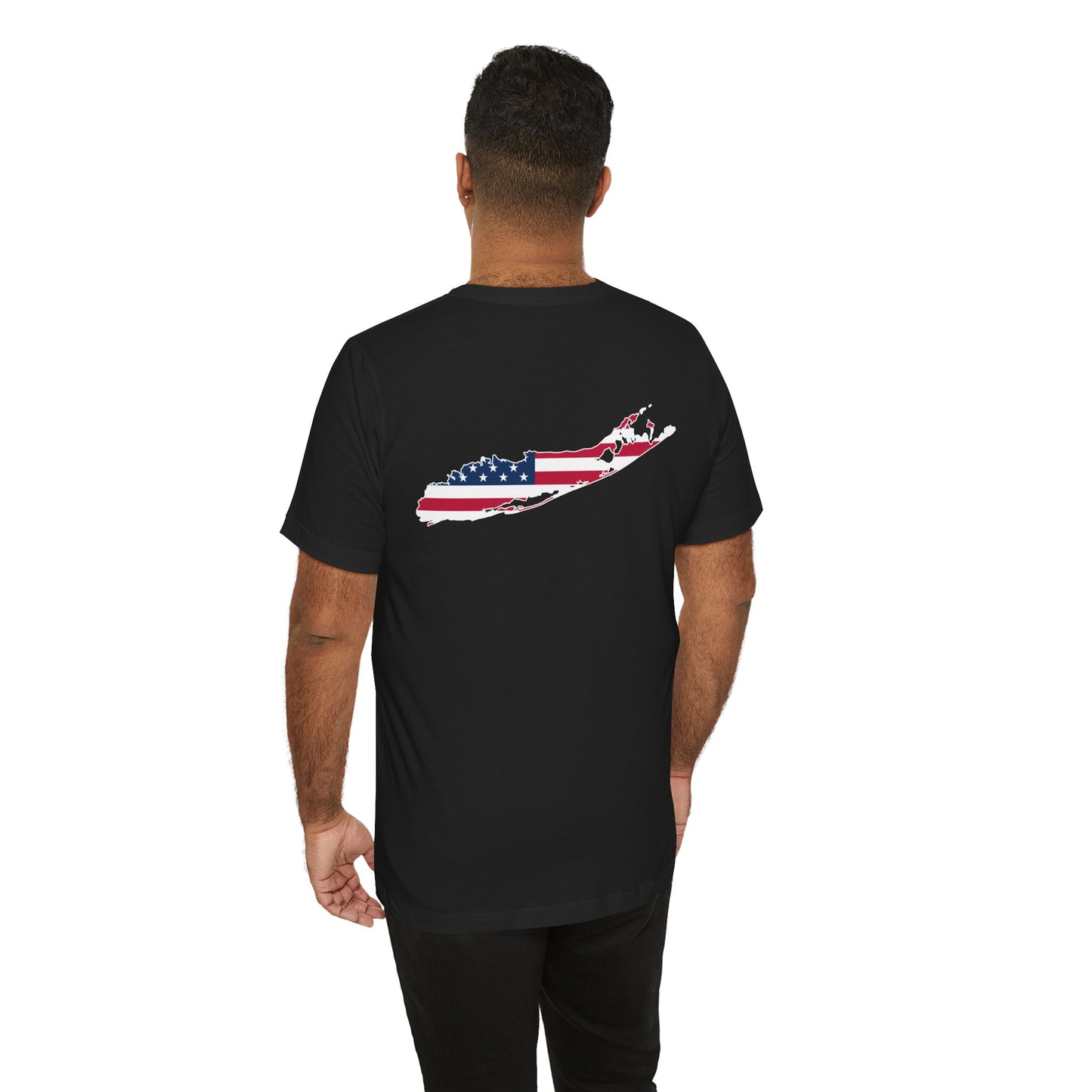 USA What's Up Long Island? Flag Tee - Unisex Jersey Short Sleeve Shirt - Print on front and back