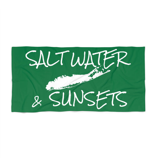 What's Up Long Island? Salt Water & Sunsets Green Beach Towel — Coastal Design