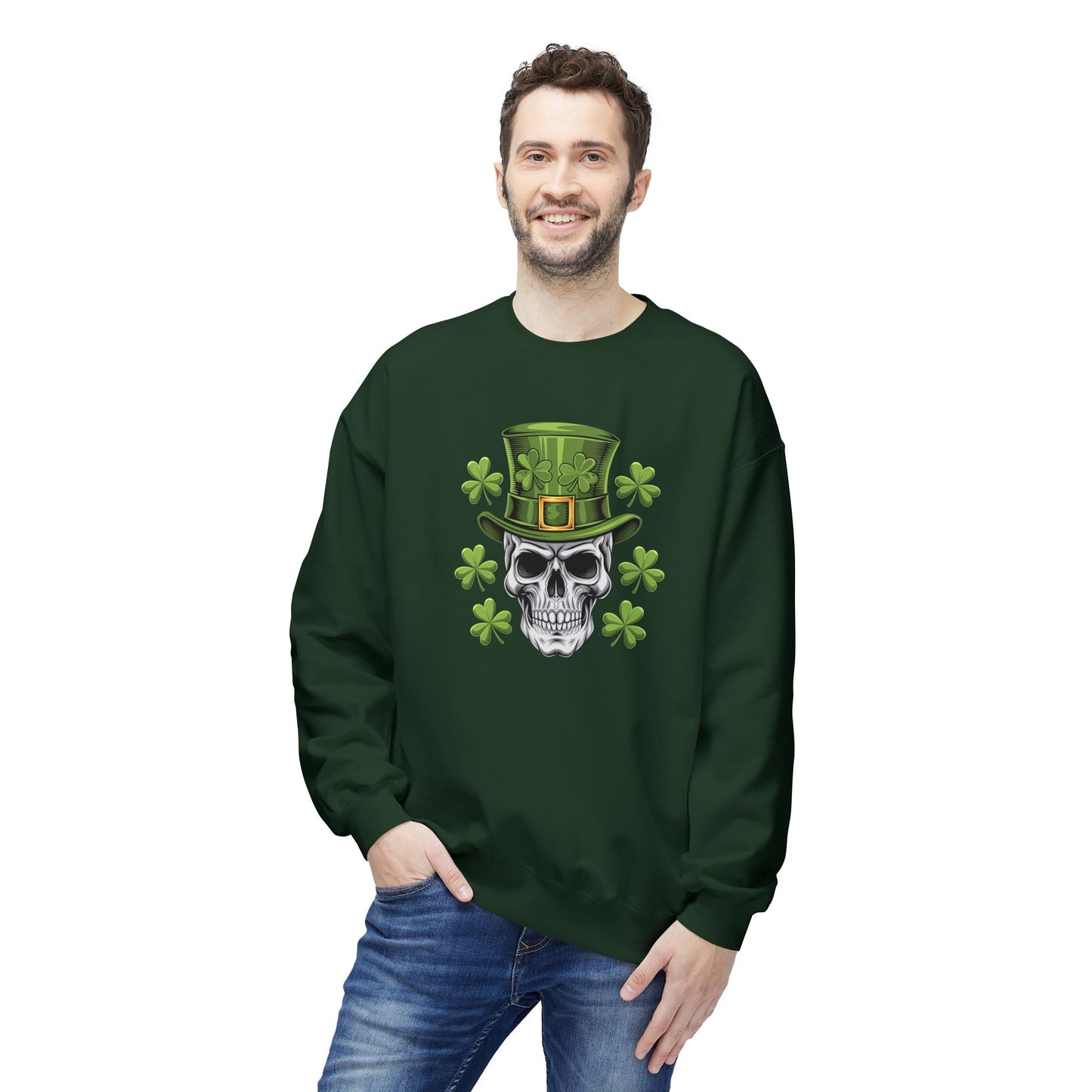 Skull and Shamrocks Sweatshirt | Unisex St. Patrick's Day Fleece Crewneck
