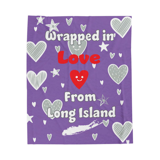 What's Up Long Island? Wrapped in Love Purple Cozy Velveteen Plush BlanketSoft Throw Blanket, Heart Design, Gift for Loved Ones