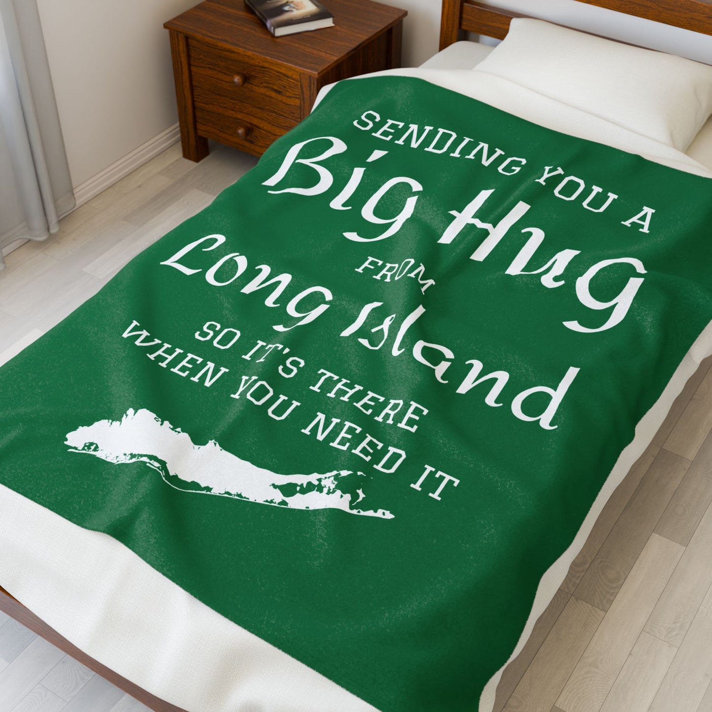 Sending You a Big Hug from Long Island- Green Big Hug Velveteen Plush Blanket - What's Up Long Island?