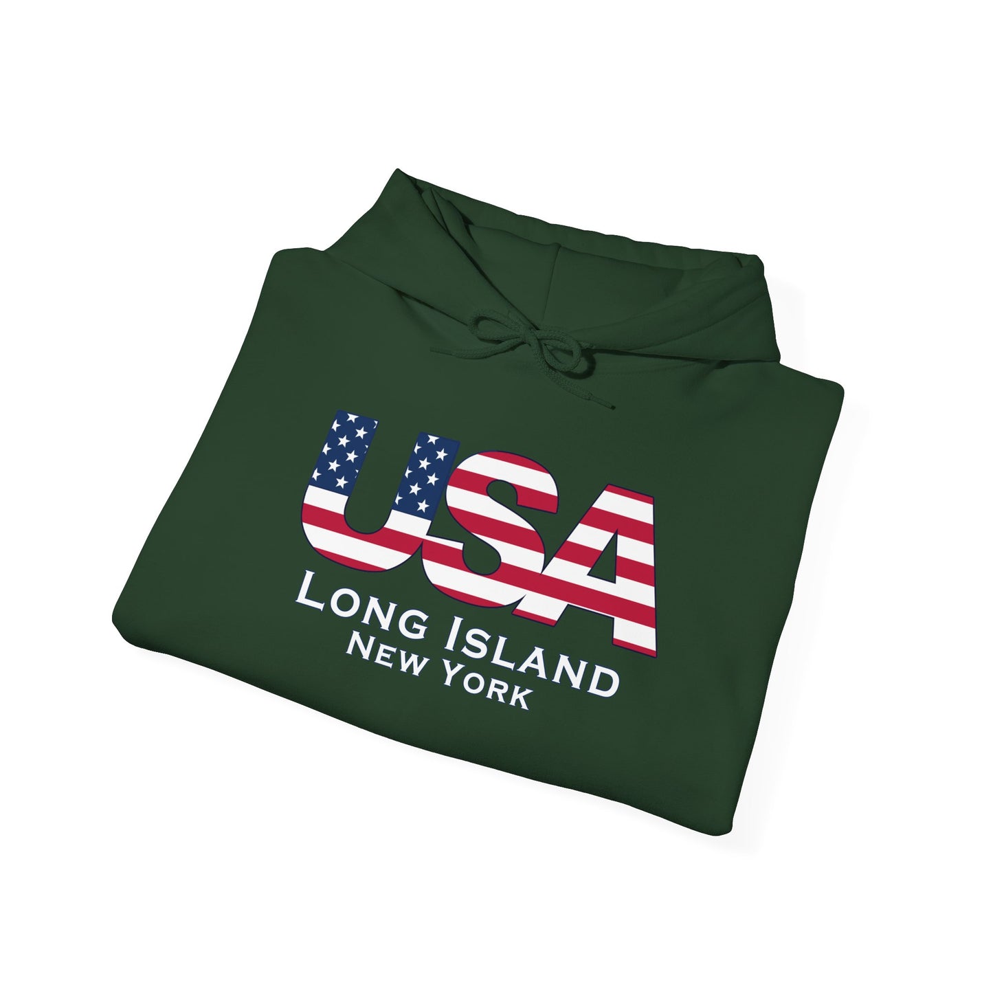 USA What's Up Long Island? Flag Hooded Sweatshirt - Unisex Heavy Blend™