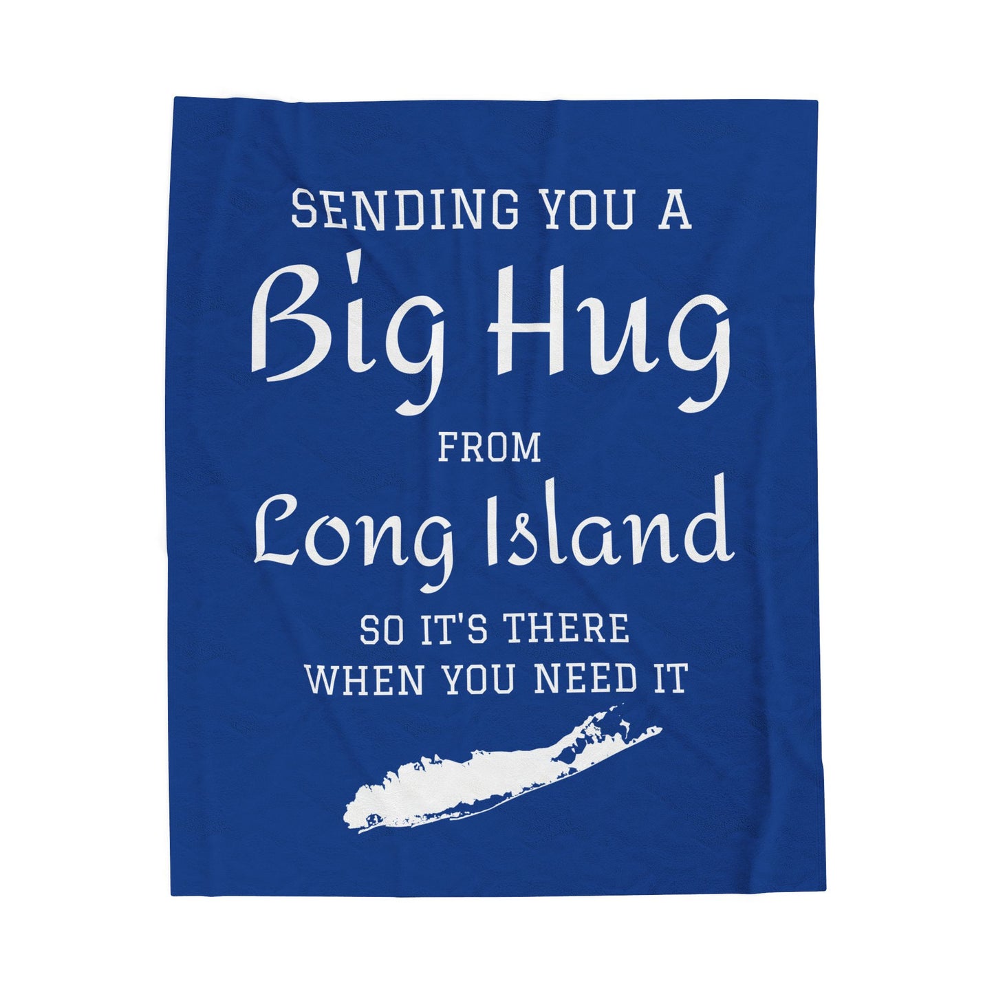 Sending You a Big Hug from Long Island- Dark Blue Big Hug Velveteen Plush Blanket - What's Up Long Island?