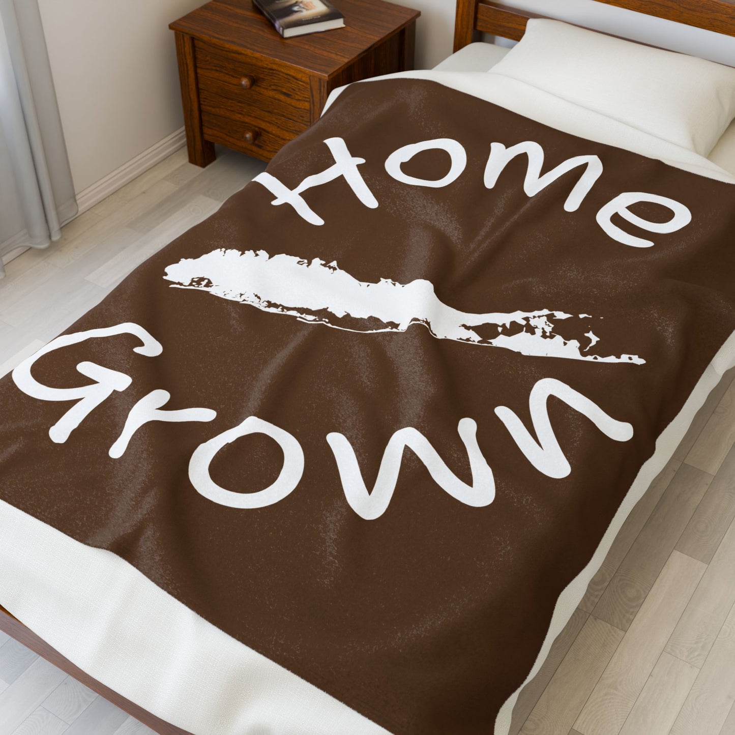 What's Up Long Island? Brown Home Grown Cozy Velveteen Plush Blanket - Perfect for Long Island Home Comfort