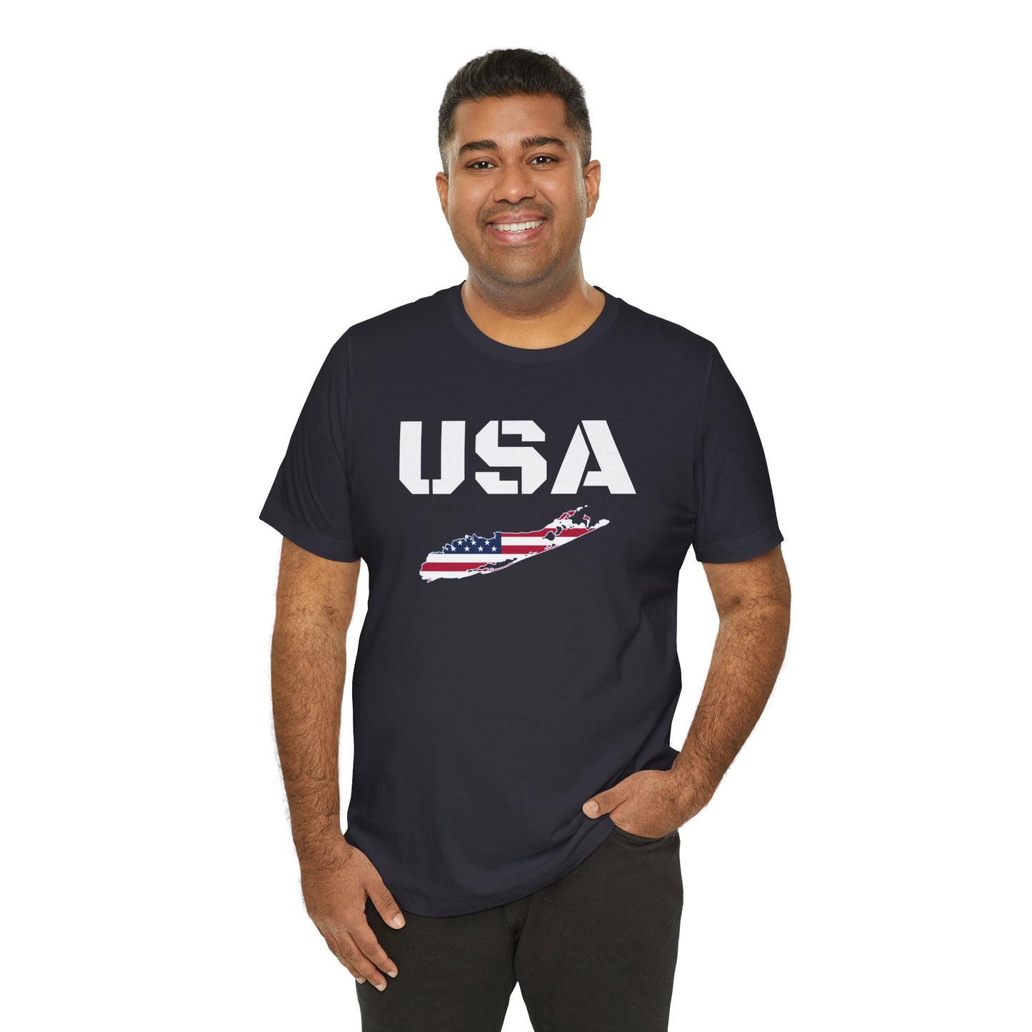 USA What's Up Long Island? Flag Graphic Unisex Jersey Tee - Perfect for Patriotic Occasions