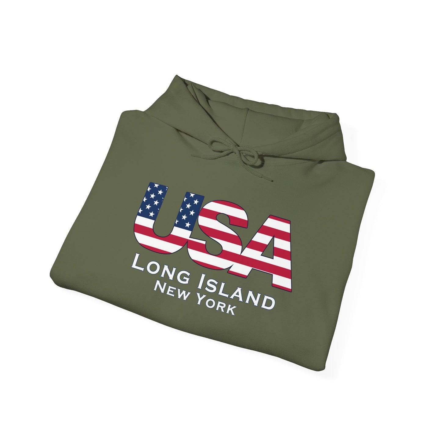 USA What's Up Long Island? Flag Hooded Sweatshirt - Unisex Heavy Blend™