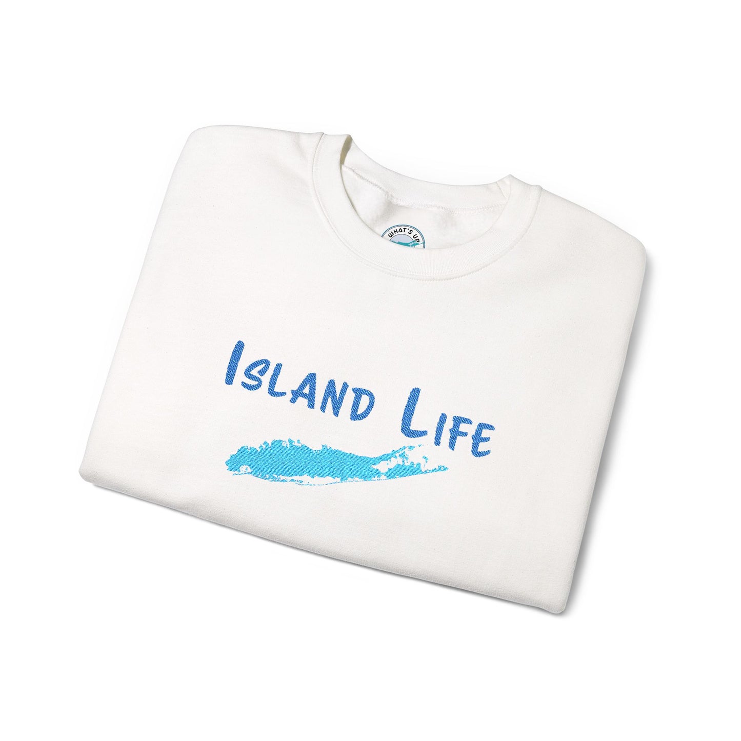 Embroidered Island Life - What's Up Long Island? Unisex Heavy Blend™ Crewneck Sweatshirt