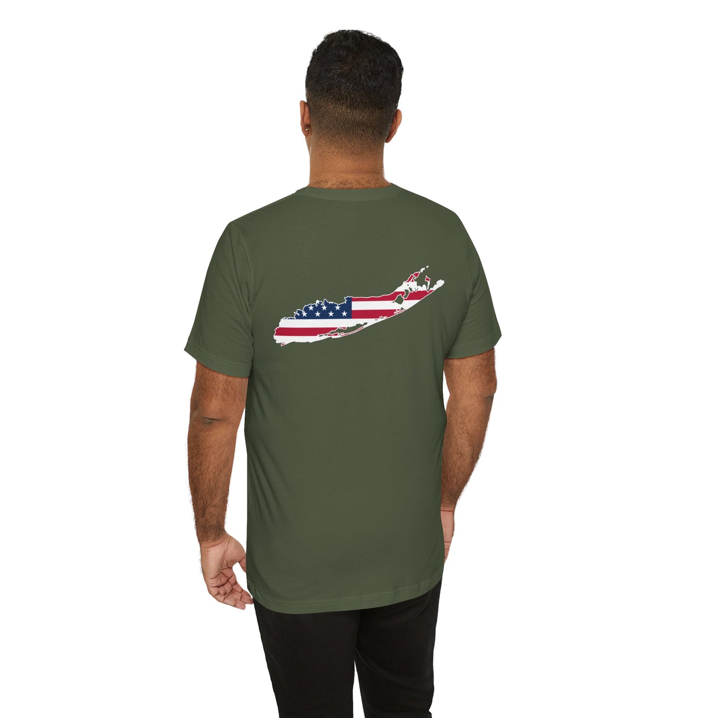 USA What's Up Long Island? Flag Tee - Unisex Jersey Short Sleeve Shirt - Print on front and back