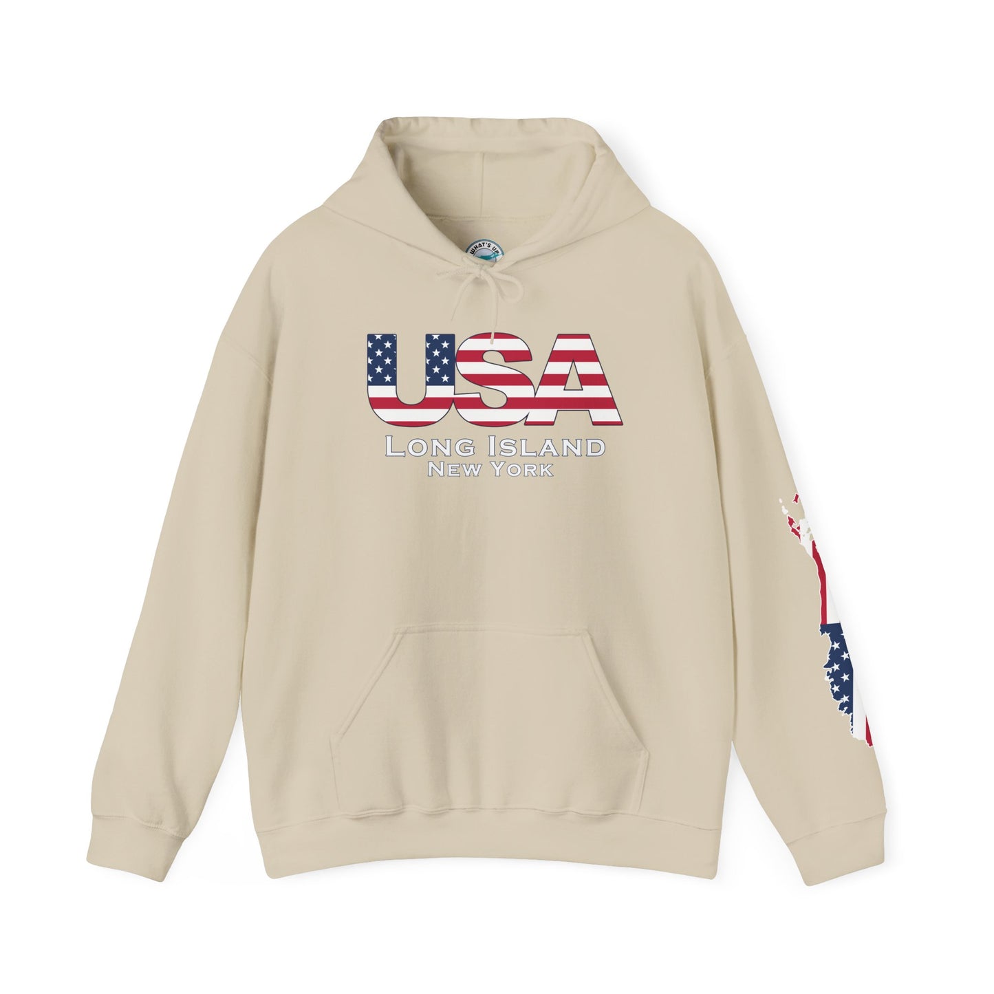 USA What's Up Long Island? Flag Hooded Sweatshirt - Unisex Heavy Blend™