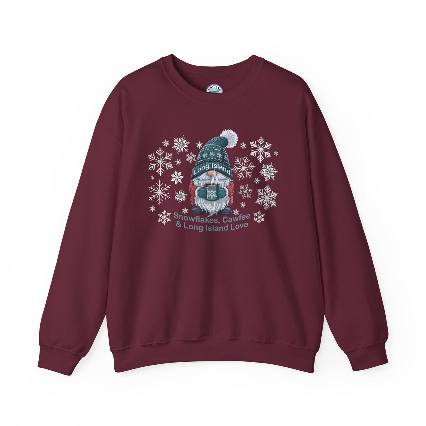 What's Up Long Island? Winter Gnome Sweatshirt, Holiday Gift, Gnome Lovers, Winter Wear