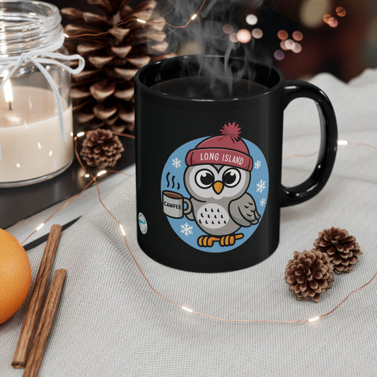 What's Up Long Island? Cawfee Winter Owl Mug 11 & 15 oz - Perfect for Hot Drinks, Winter Vibes, Gift for Owl Lovers