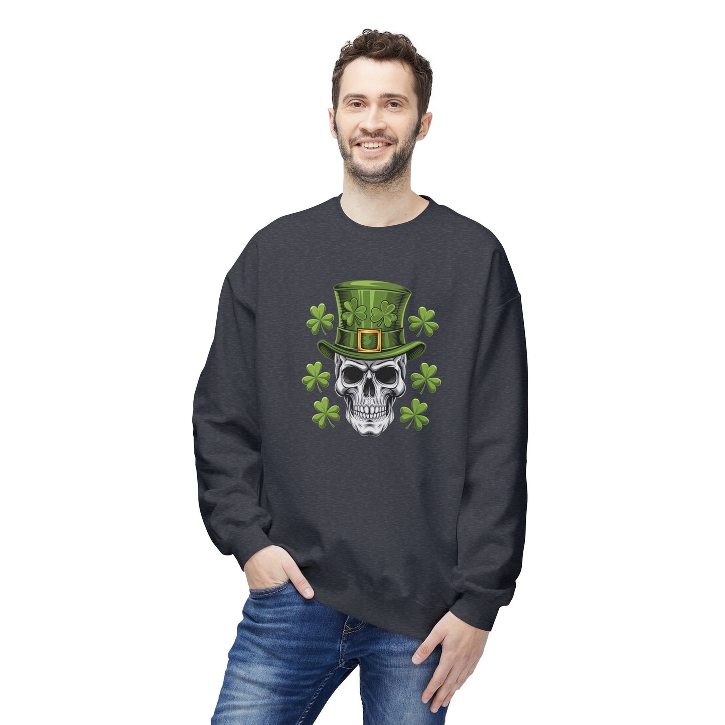 Skull and Shamrocks Sweatshirt | Unisex St. Patrick's Day Fleece Crewneck
