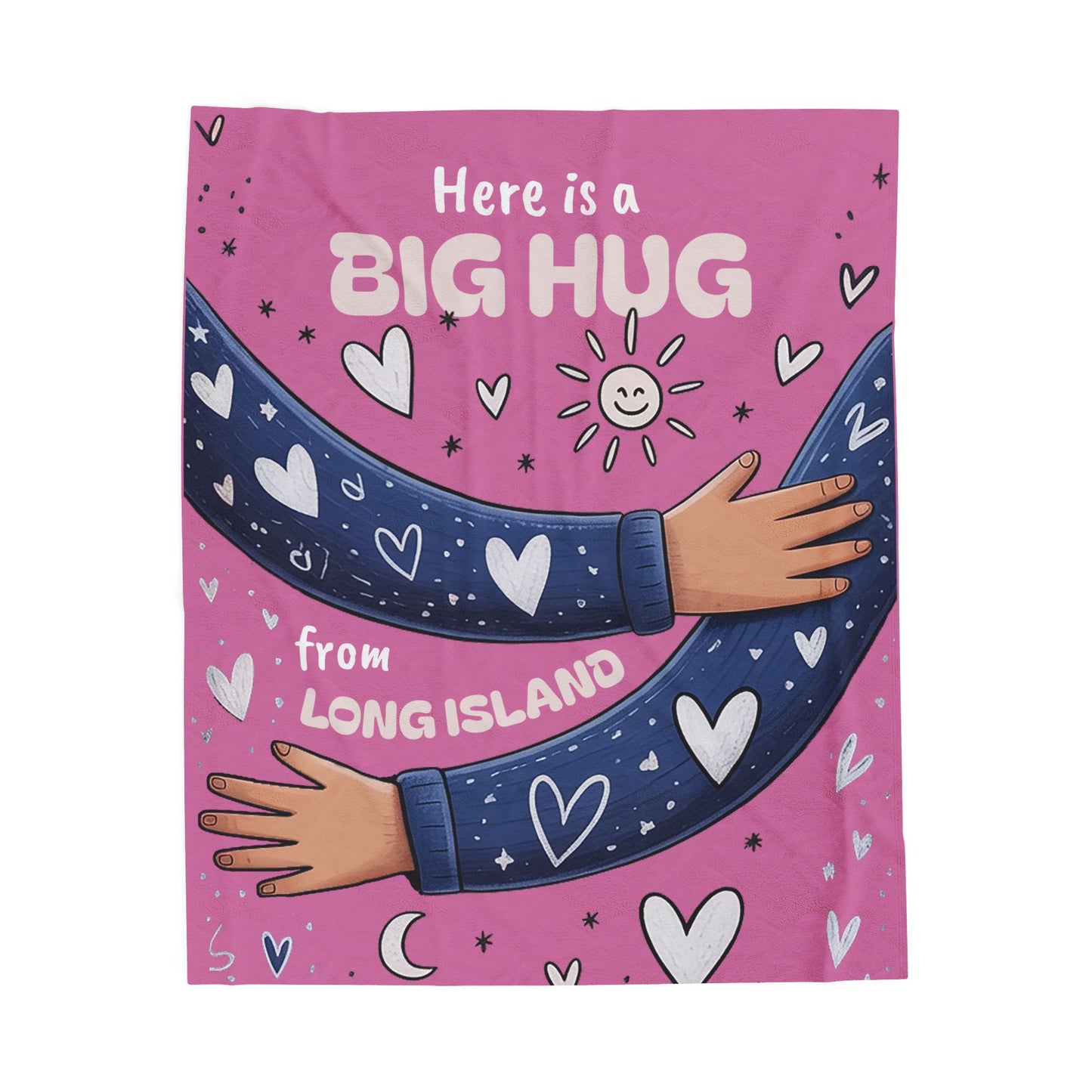 What's Up Long Island? Big Hug Velveteen Light Pink Plush Blanket - Big Hug from Long Island - Cozy Gift for Loved Ones