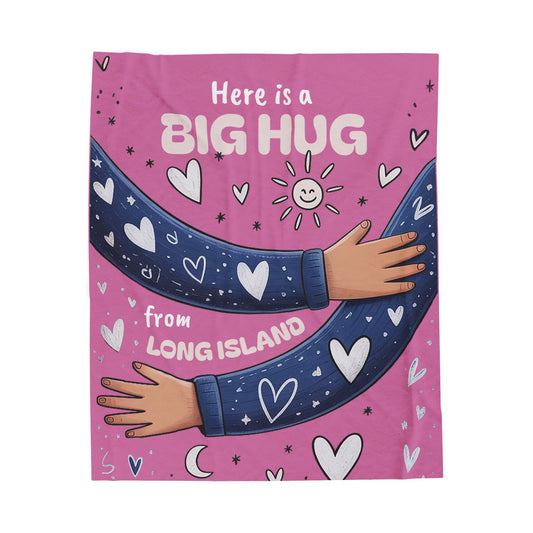 What's Up Long Island? Big Hug Velveteen Light Pink Plush Blanket - Big Hug from Long Island - Cozy Gift for Loved Ones