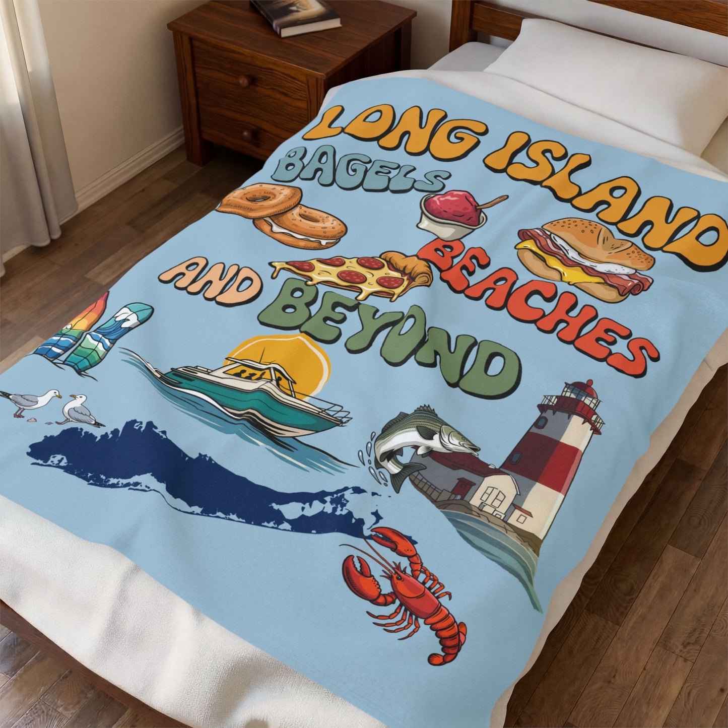 What's Up Long Island? Bagels, Beaches and Beyond Plush Blanket - Cozy Long Island Memories