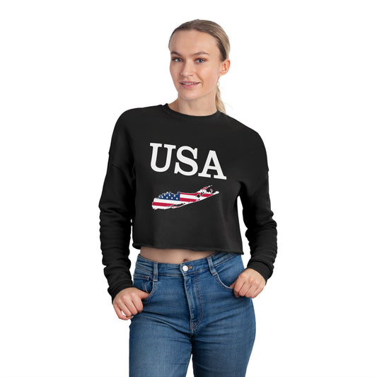 USA Graphic What's Up Long Island? Women's Cropped Sweatshirt, Patriotic Apparel, Independence Day Gift