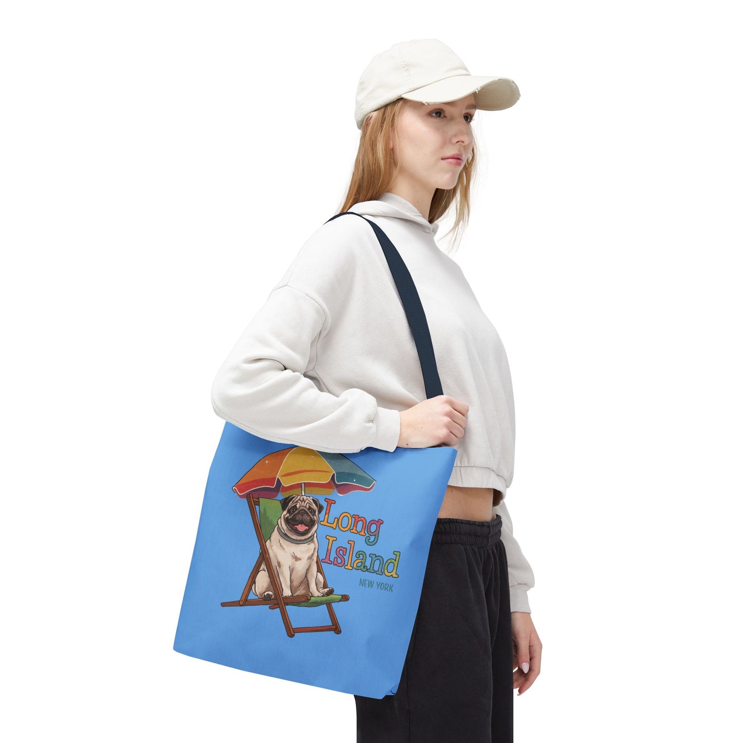 What's Up Long Island? Pug Tote Bag - Fun Beach Vibes for Dog Lovers