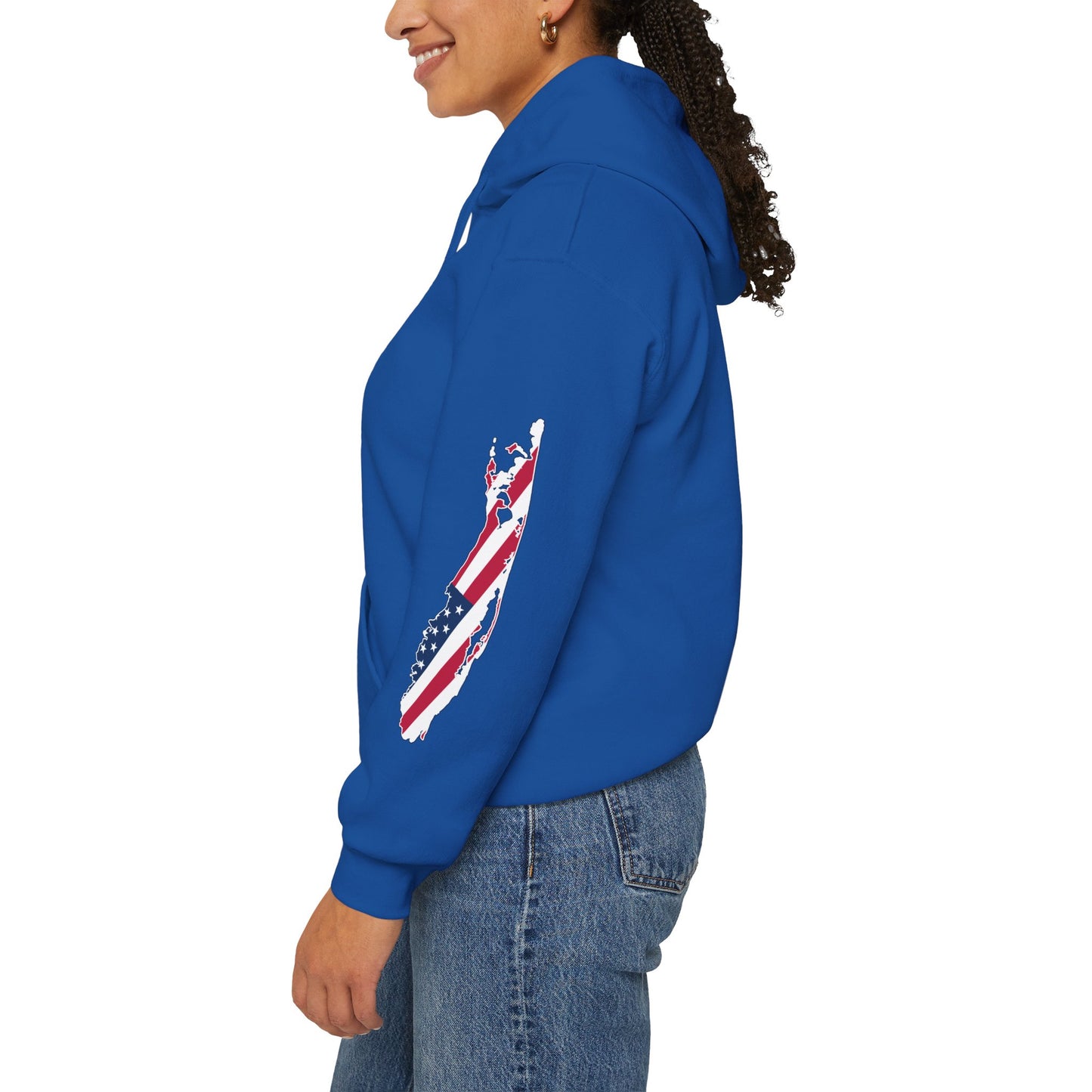 Patriotic Unisex Hooded Sweatshirt | Cozy USA What's Up Long Island? Flag Hoodie | Perfect for Independence Day