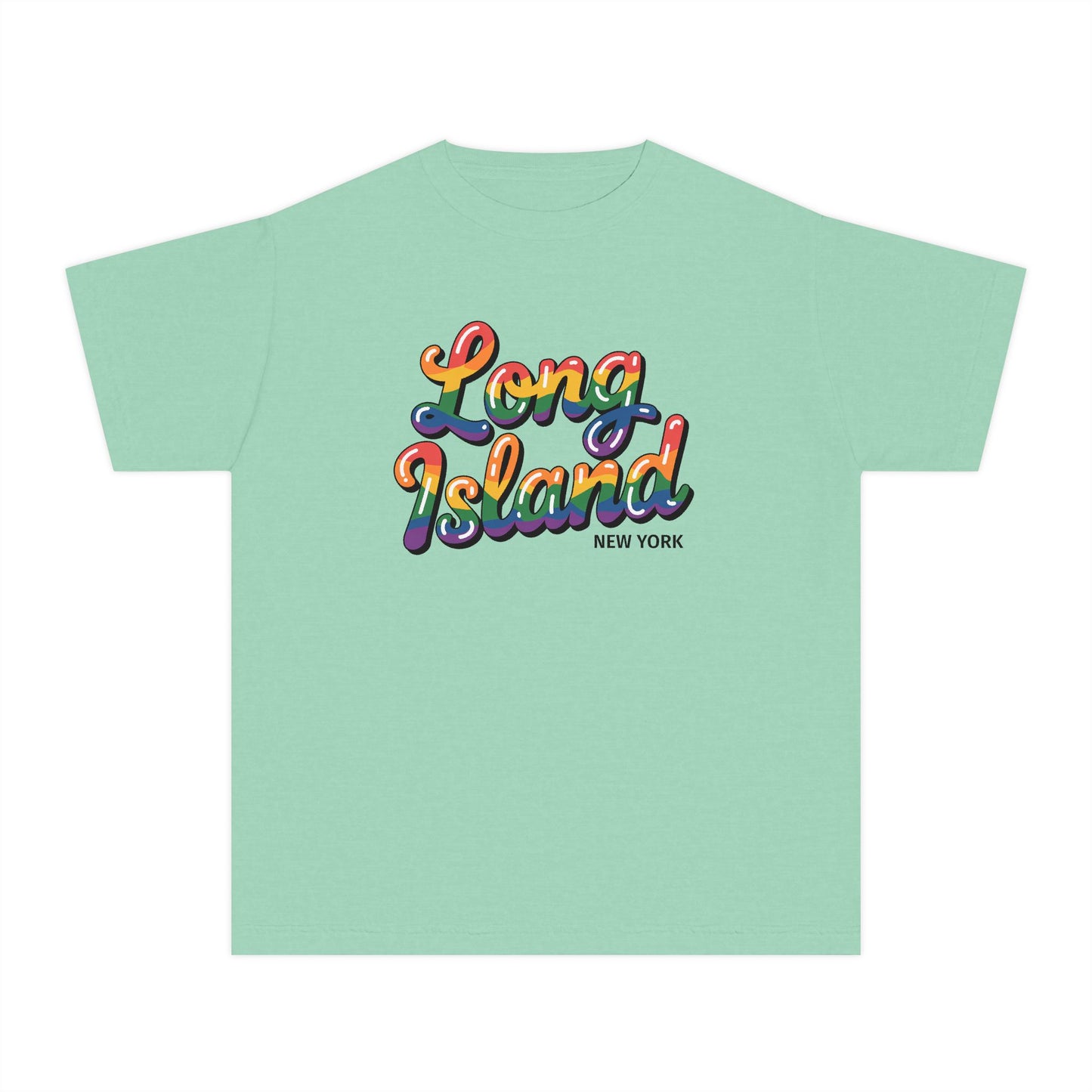 What's Up Long Island? New York Youth Tee — Colorful Retro Script Kids T-Shirt