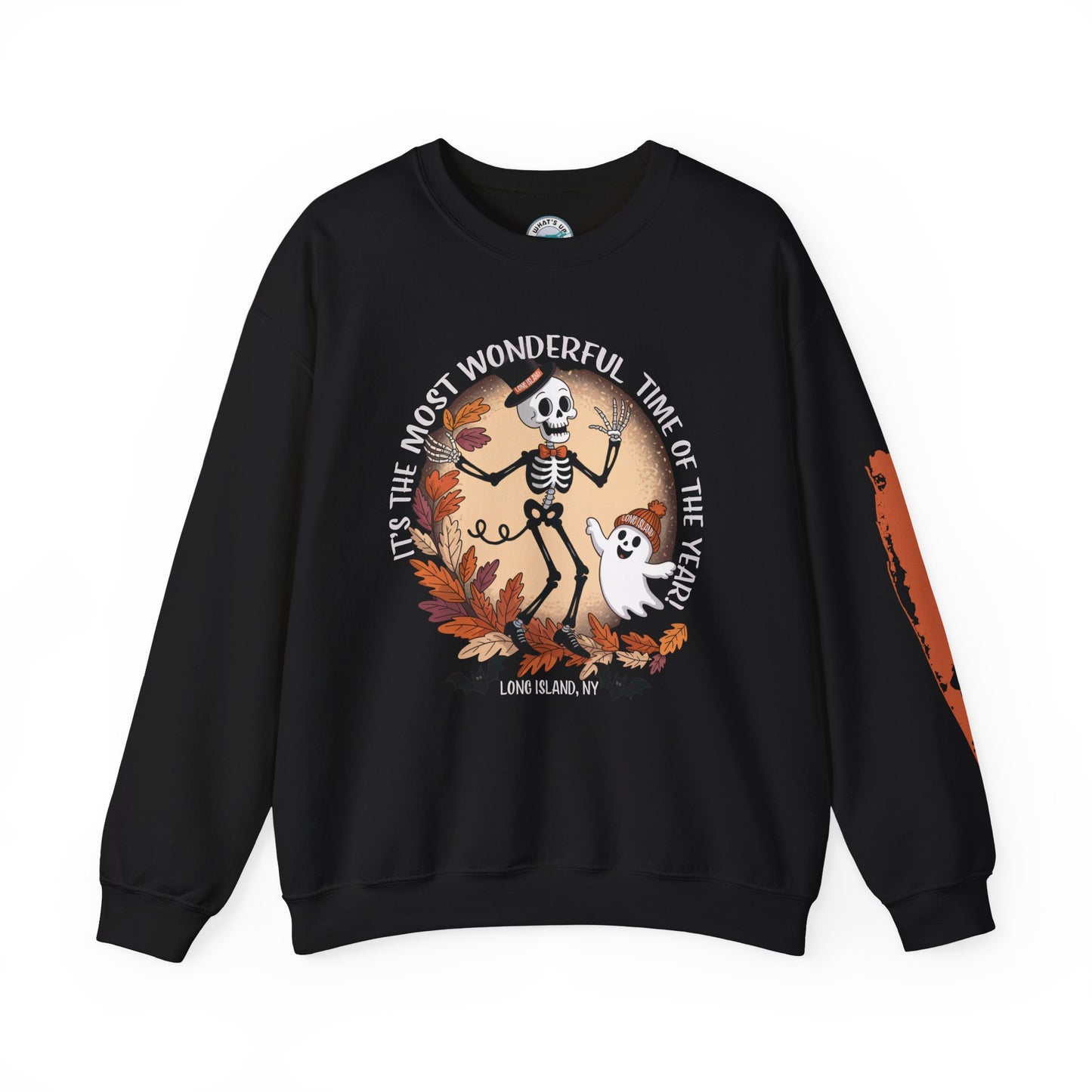 What's Up Long Island? Most Wonderful Time of the Year - Sweatshirt - Unisex Crewneck, Cozy Fall Apparel, Spooky Season Gift