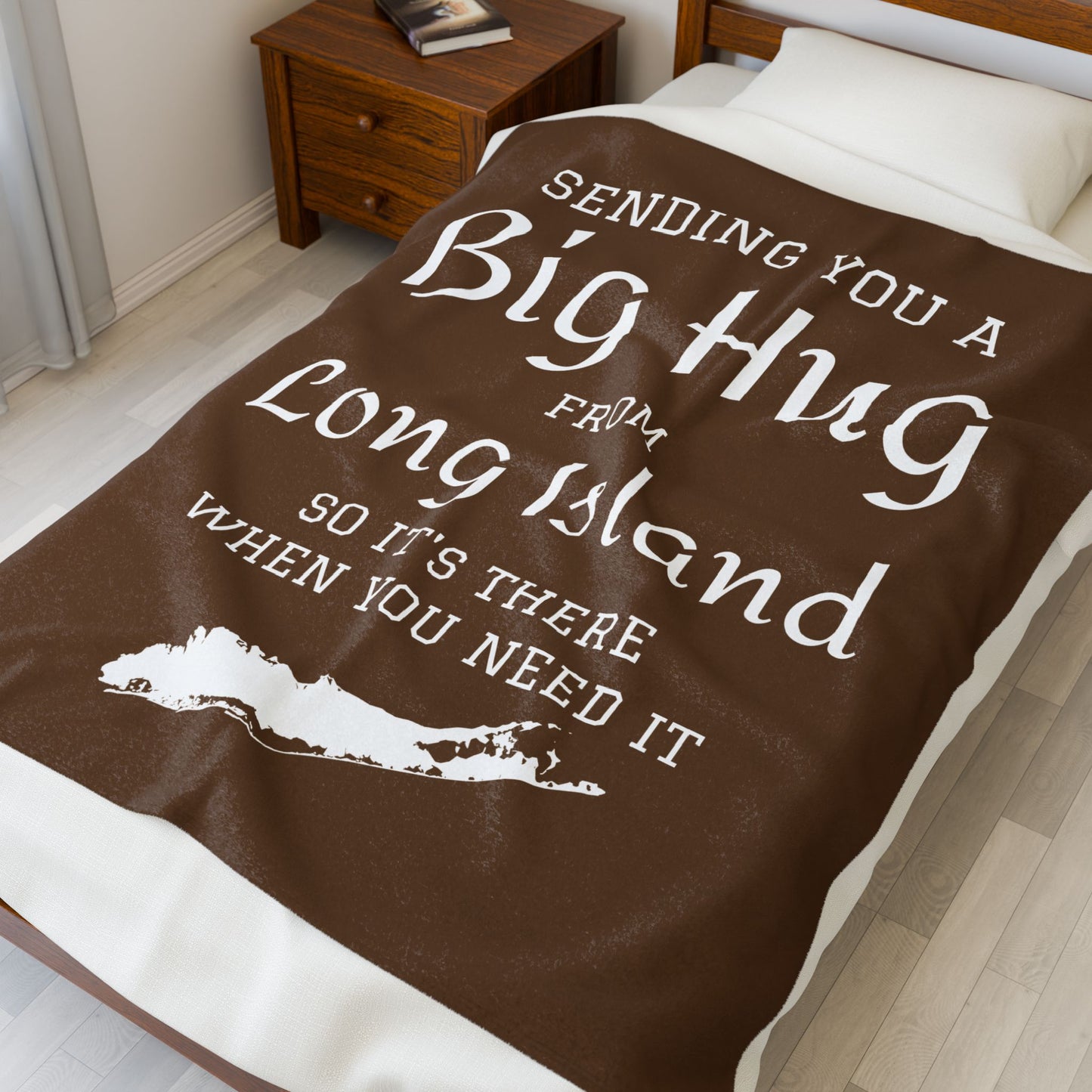 Sending You a Big Hug from Long Island- Brown Big Hug Velveteen Plush Blanket - What's Up Long Island?