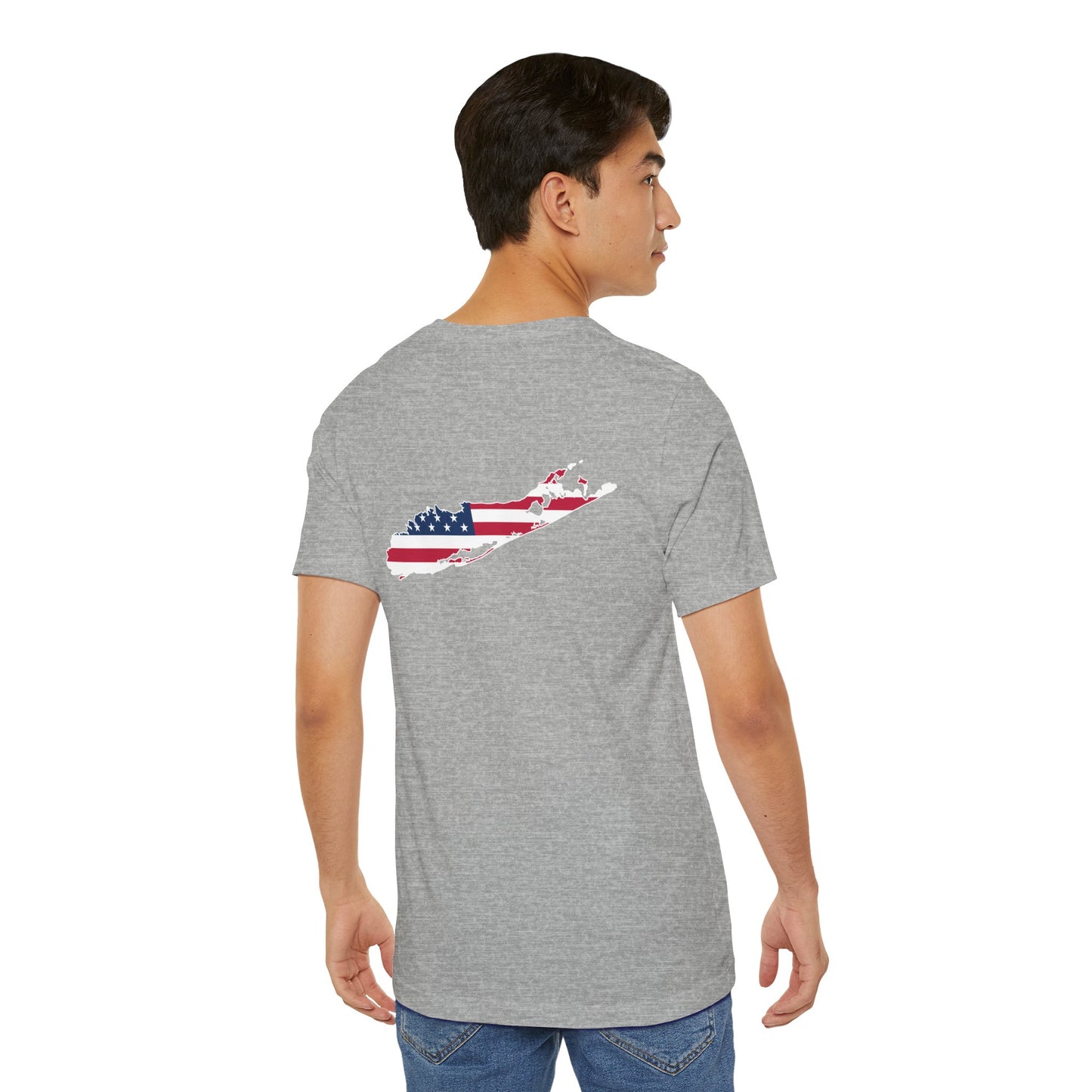 USA What's Up Long Island? Flag Tee - Unisex Jersey Short Sleeve Shirt - Print on front and back