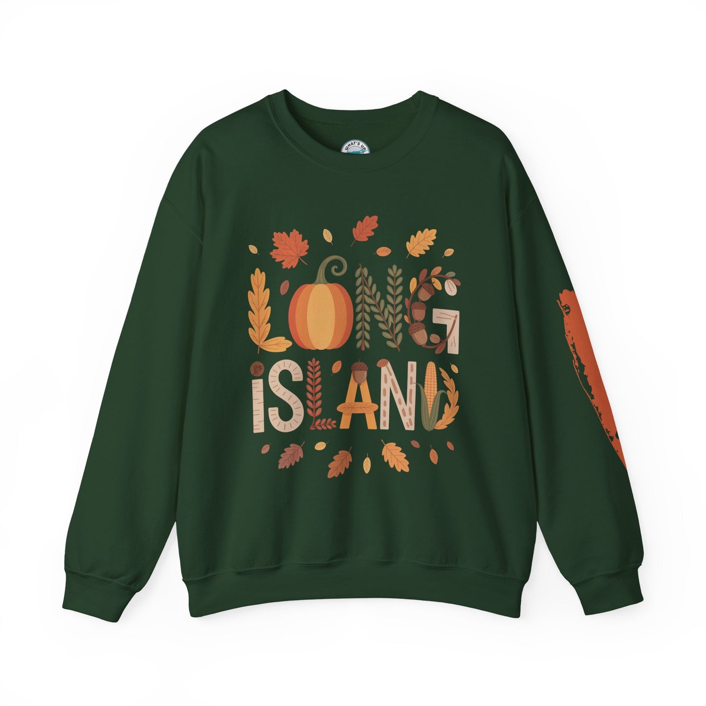 What's Up Long Island? Fall-Themed Long Island Crewneck Sweatshirt, Cozy Autumn Fashion, Perfect for Thanksgiving