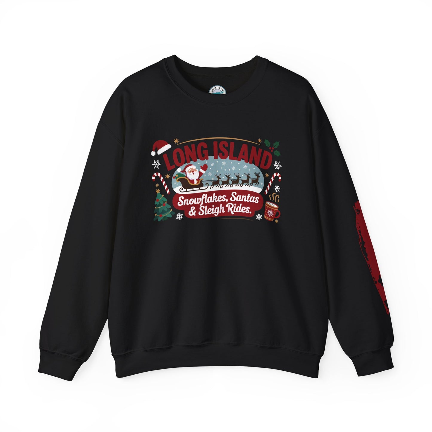 What's Up Long Island? Snowflakes, Santas & Sleigh Rides Holiday Sweatshirt, Cozy Christmas Sweatshirt, Winter Apparel