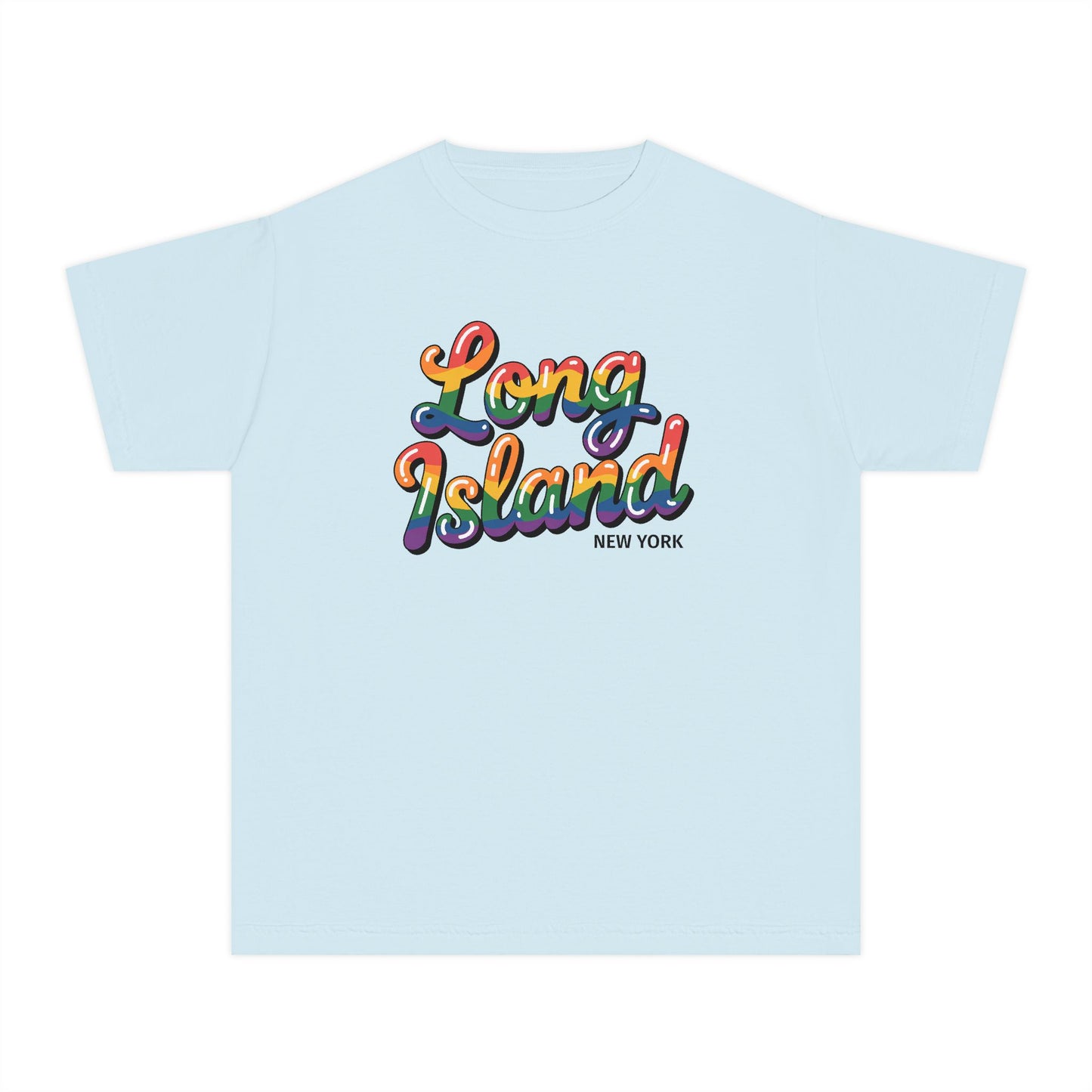 What's Up Long Island? New York Youth Tee — Colorful Retro Script Kids T-Shirt