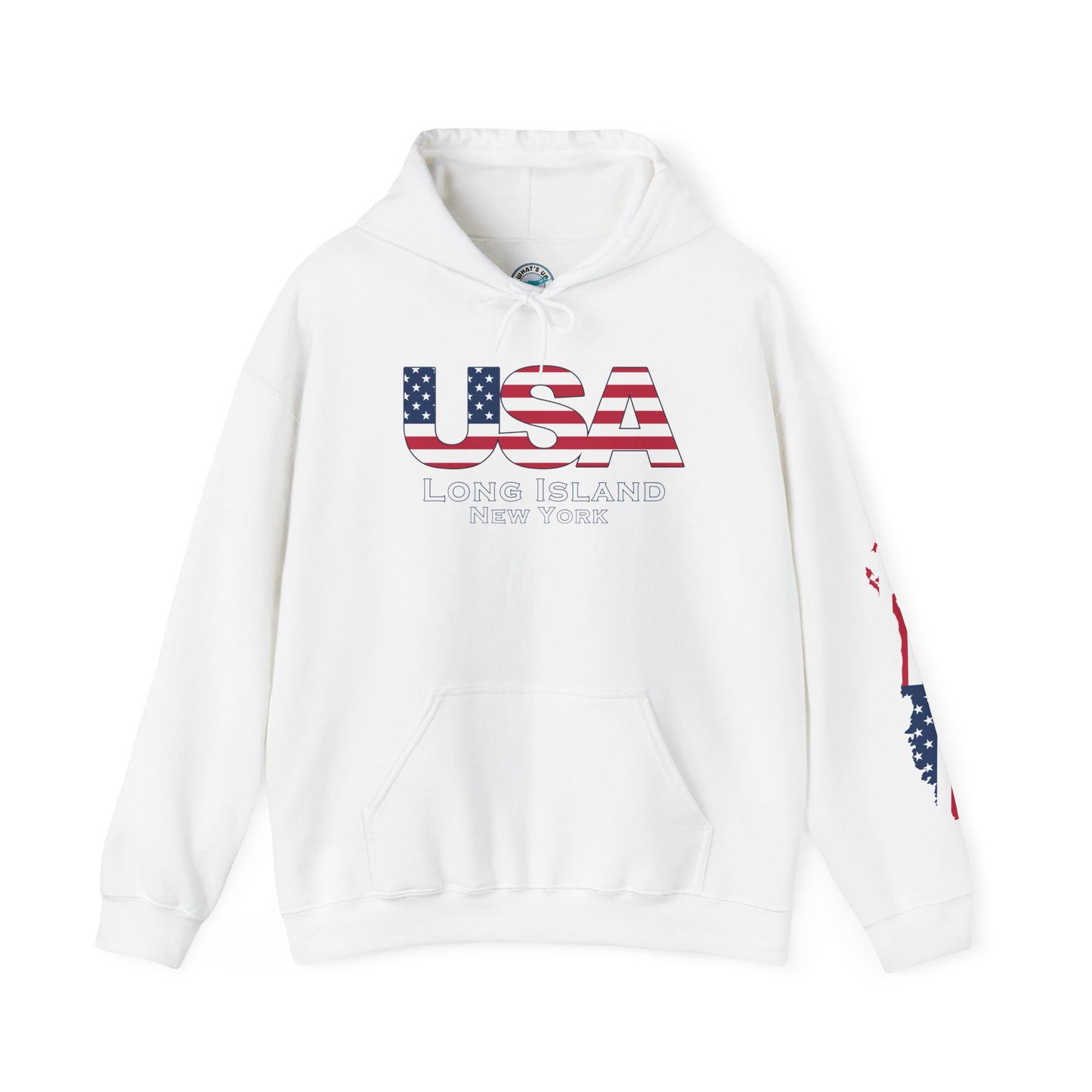 USA What's Up Long Island? Flag Hooded Sweatshirt - Unisex Heavy Blend™