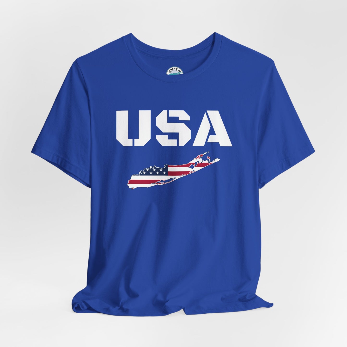 USA What's Up Long Island? Flag Graphic Unisex Jersey Tee - Perfect for Patriotic Occasions
