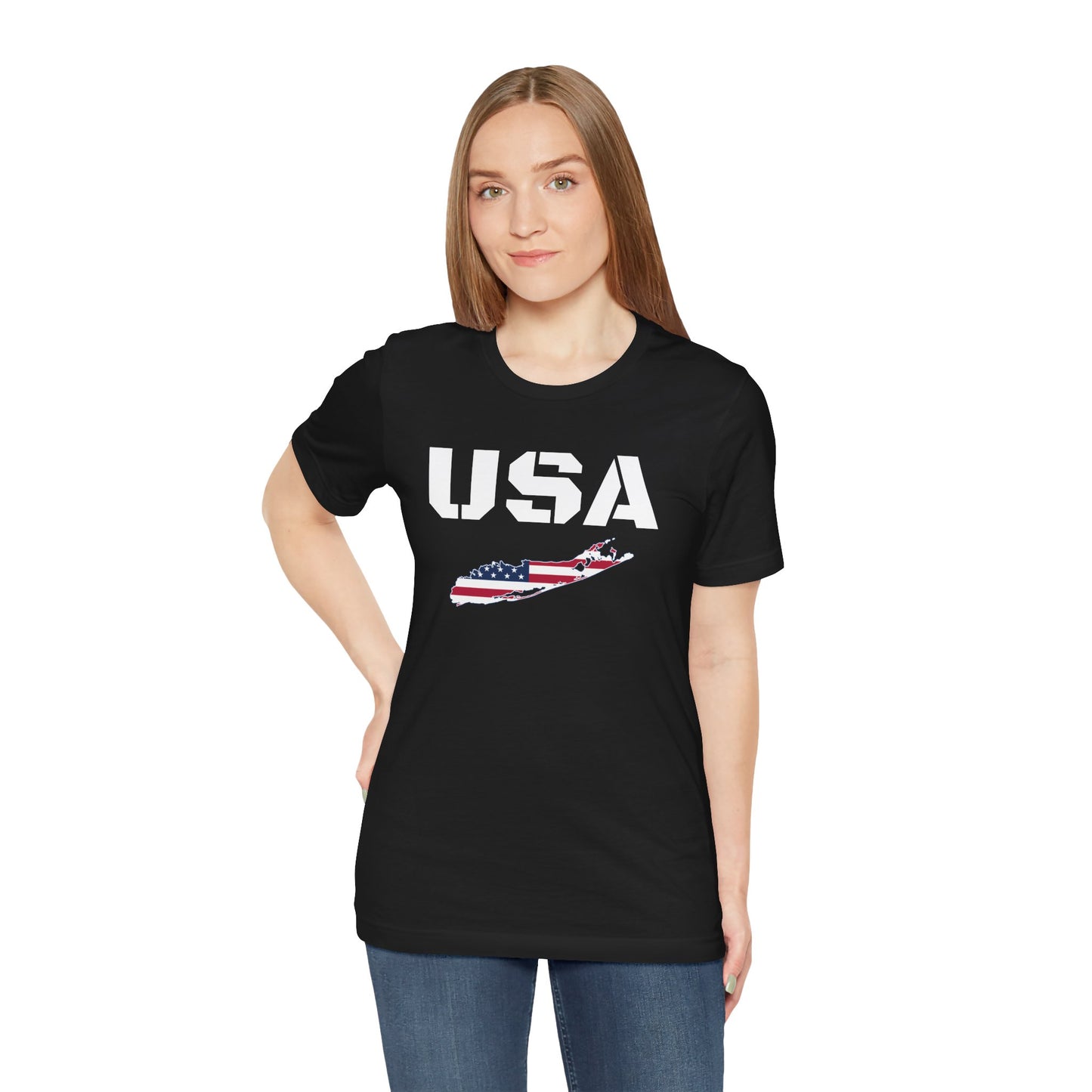 USA What's Up Long Island? Flag Graphic Unisex Jersey Tee - Perfect for Patriotic Occasions