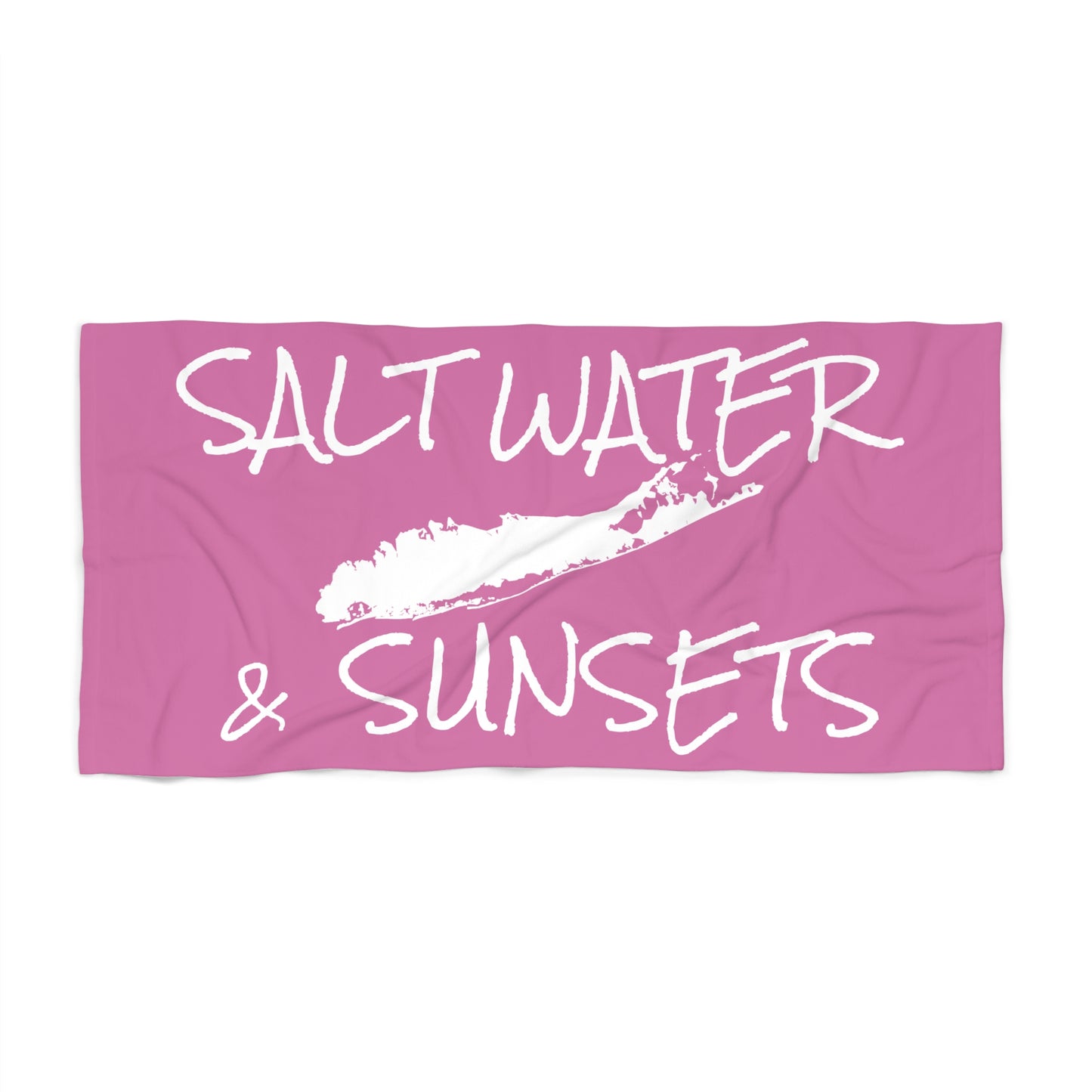 What's Up Long Island? Salt Water & Sunsets Pink Beach Towel — Coastal Design