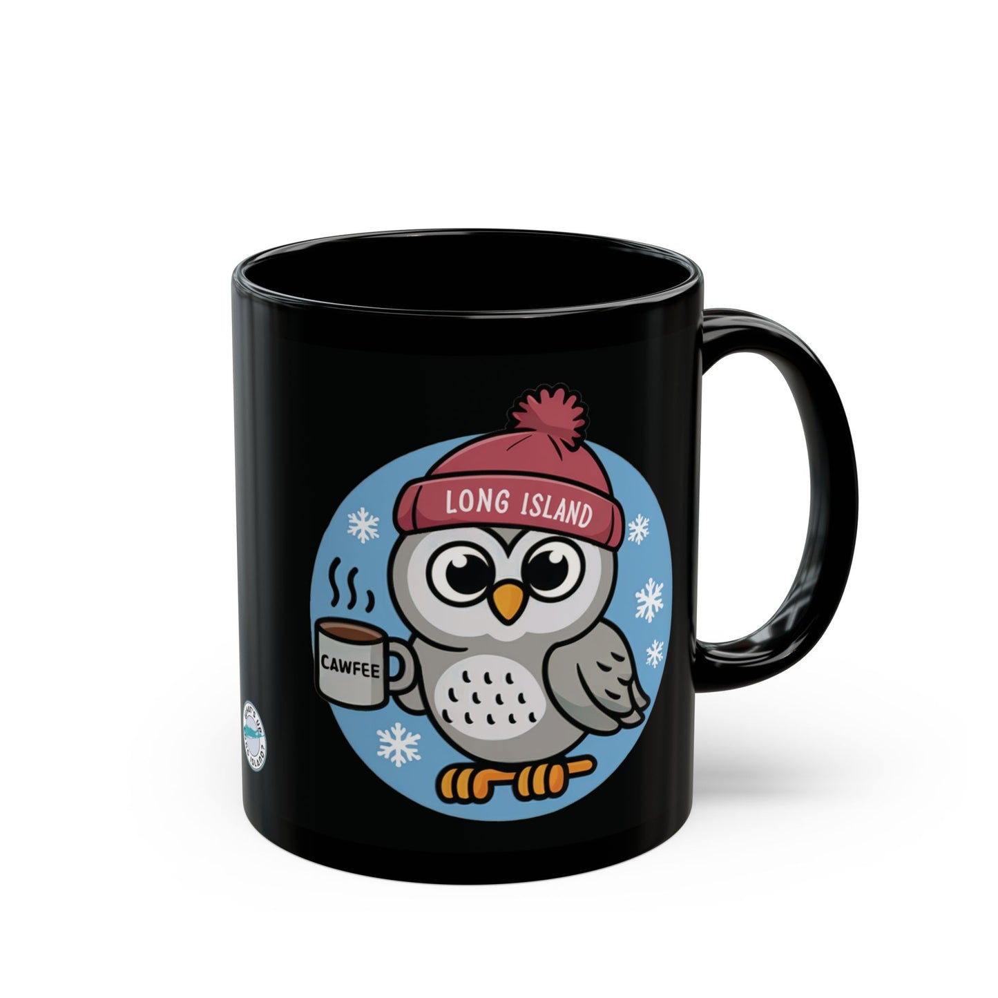 What's Up Long Island? Cawfee Winter Owl Mug 11 & 15 oz - Perfect for Hot Drinks, Winter Vibes, Gift for Owl Lovers