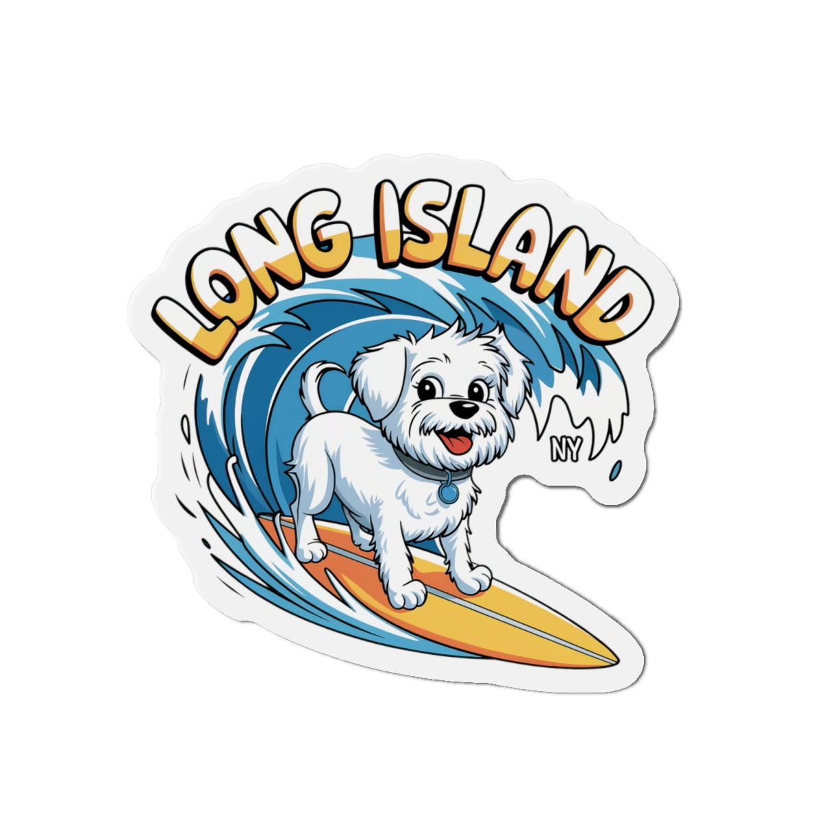 Long Island Surfing Dog Die-Cut Magnet - Fun Beach Decor for Pet Lovers