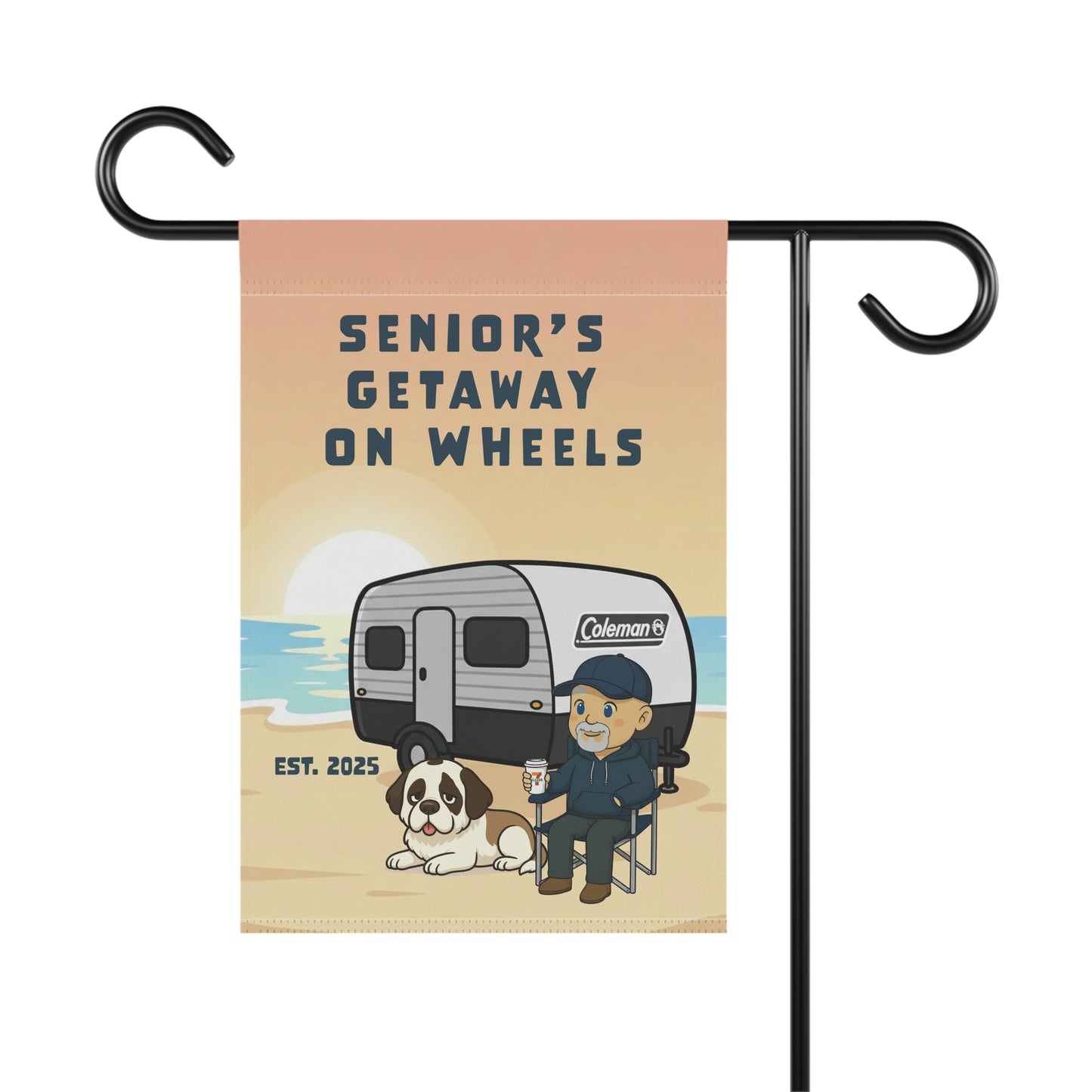Rich Garden Flag — "Senior's Getaway On Wheels" RV Camping Banner