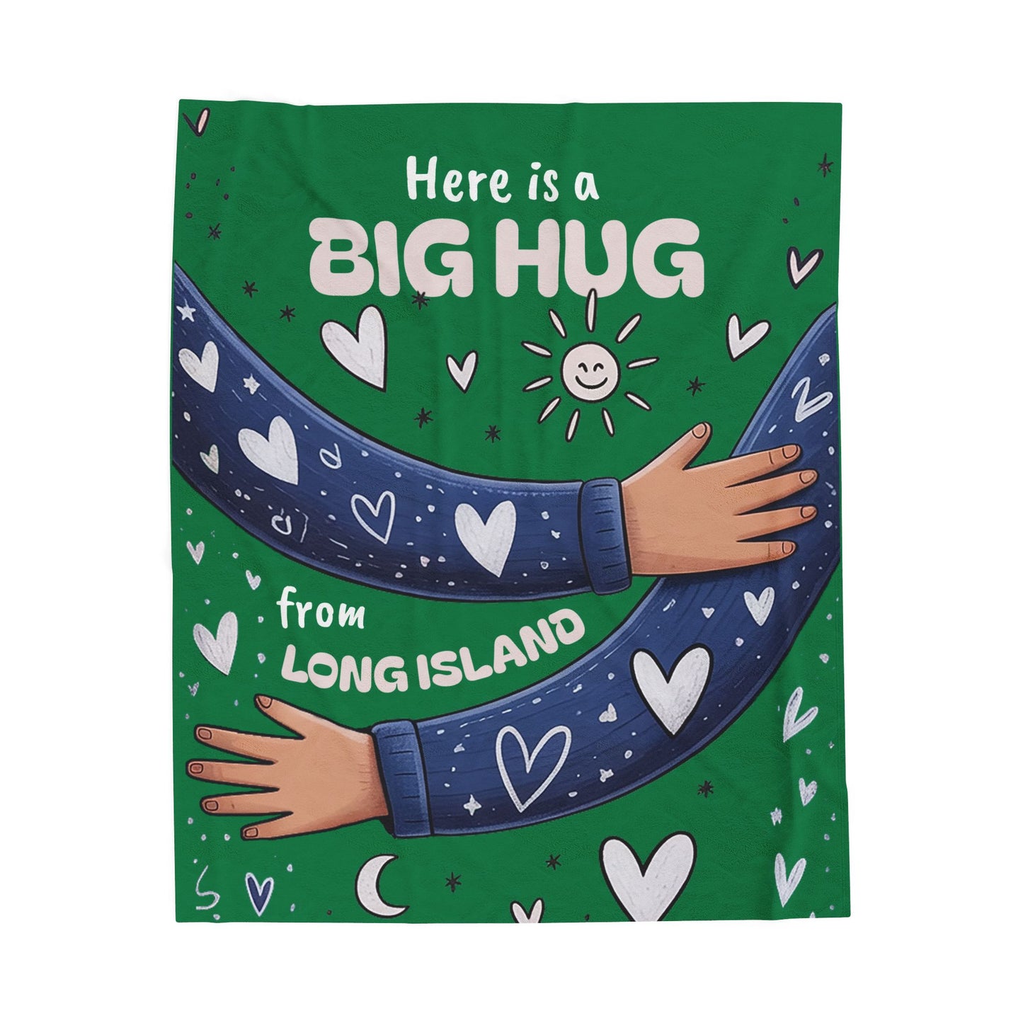 What's Up Long Island? Big Hug Velveteen Green Plush Blanket - Big Hug from Long Island - Cozy Gift for Loved Ones